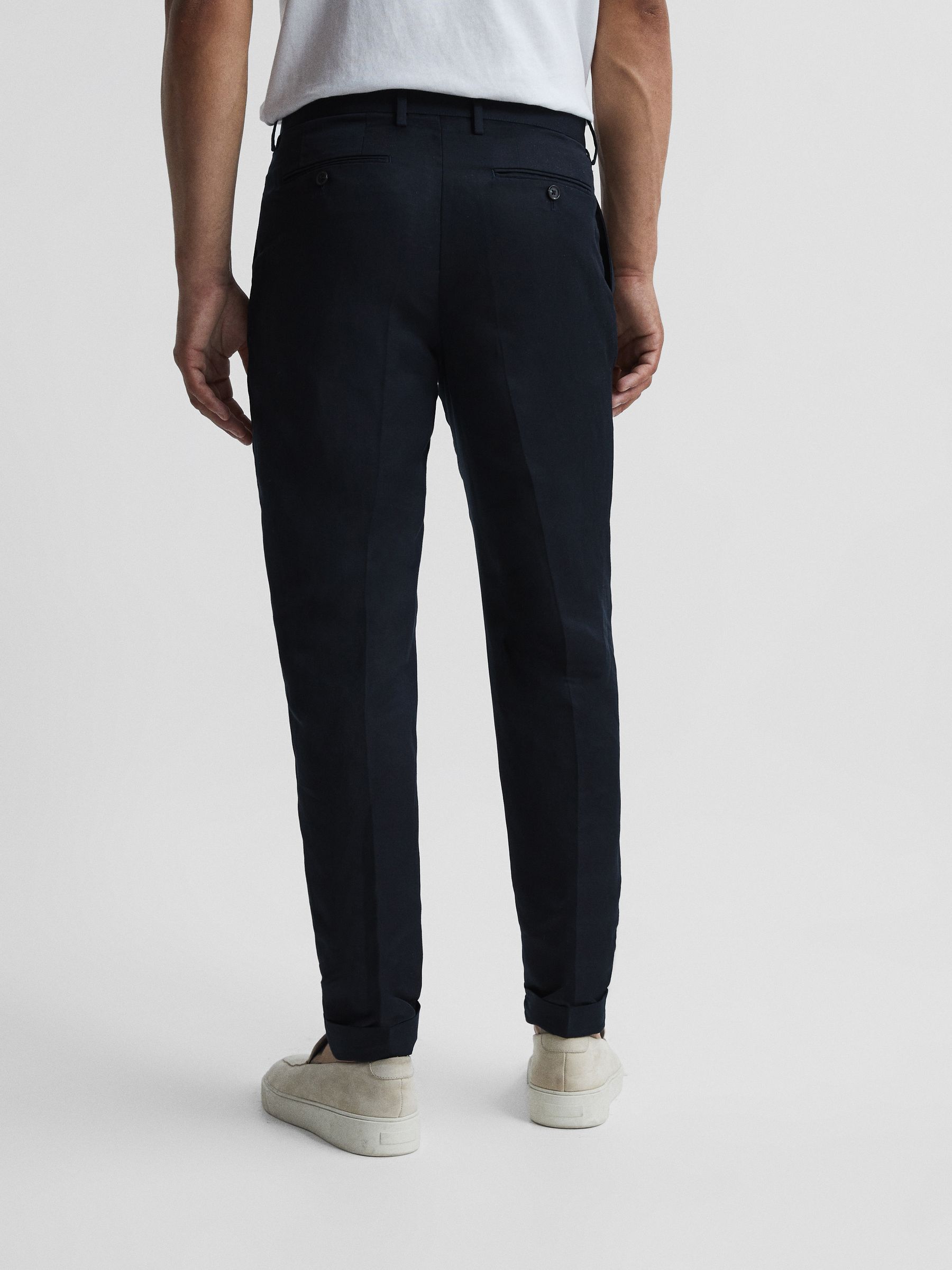 Linen Belted Tapered Fit Trousers in Navy - Image 5 of 5