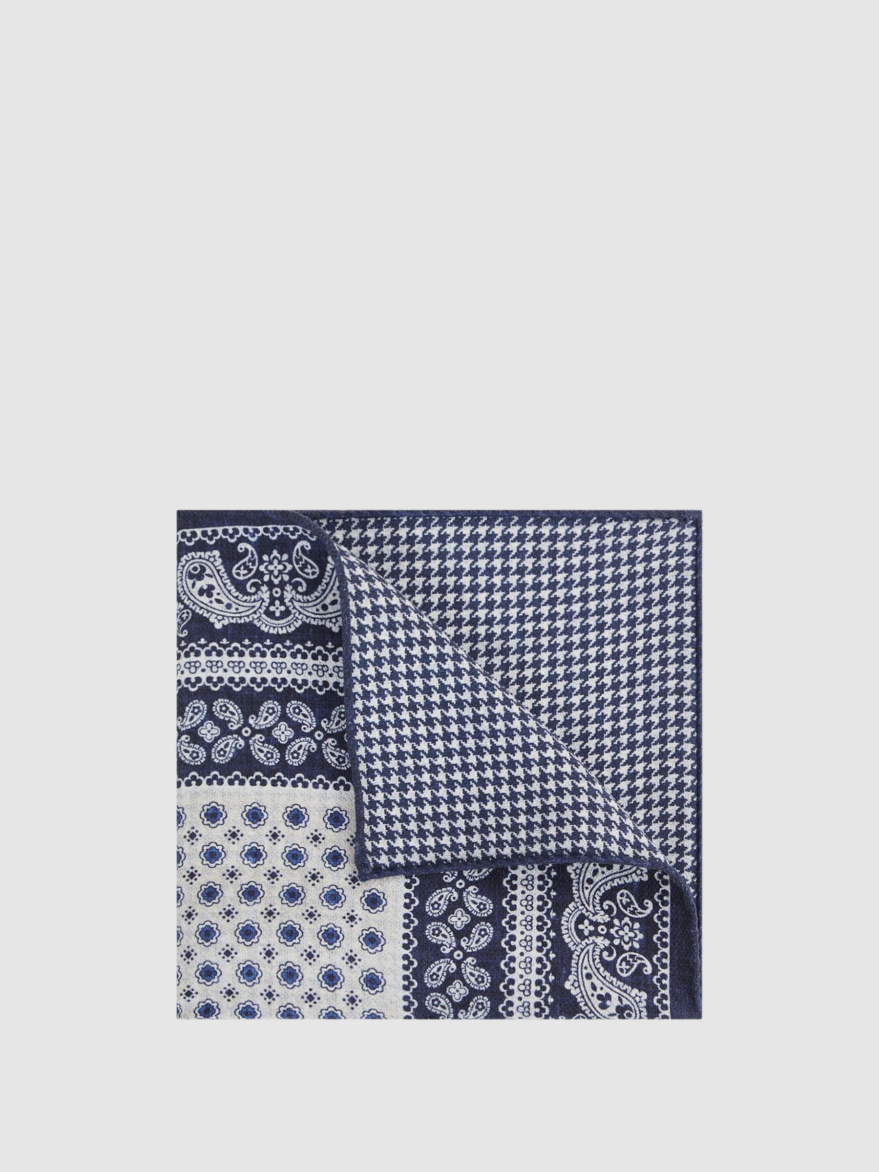 Reversible Silk Pocket Square in Navy/Ivory - Image 1 of 4
