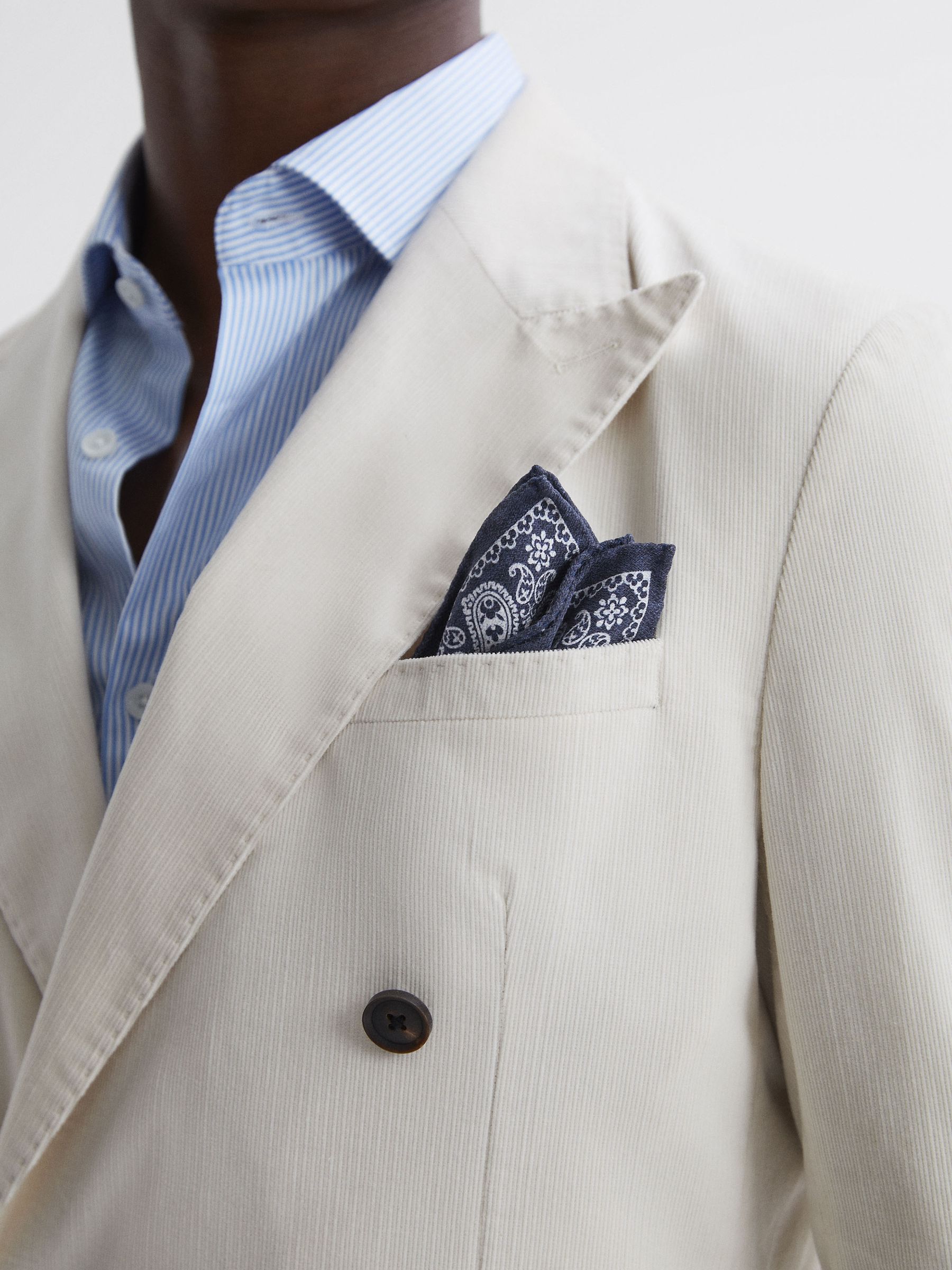 Reversible Silk Pocket Square in Navy/Ivory - Image 2 of 4