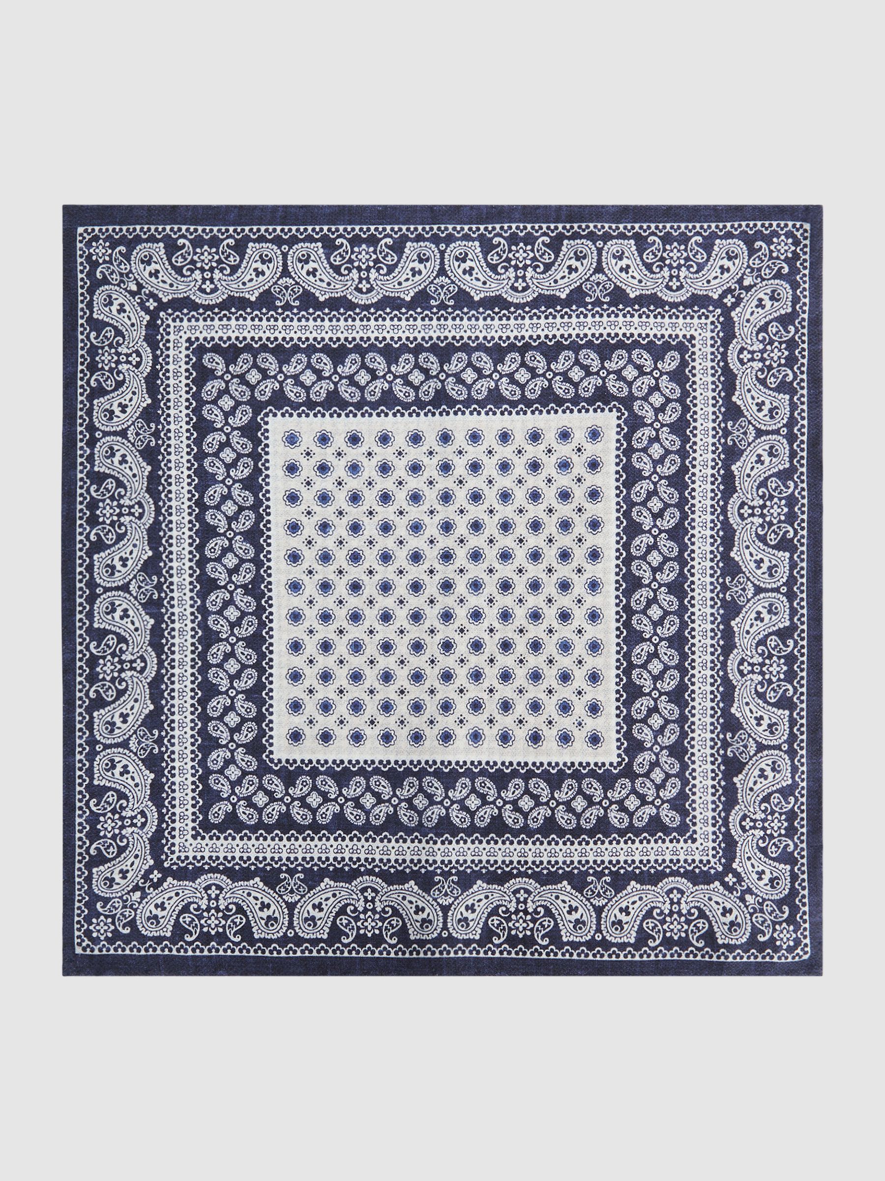 Reversible Silk Pocket Square in Navy/Ivory - Image 3 of 4