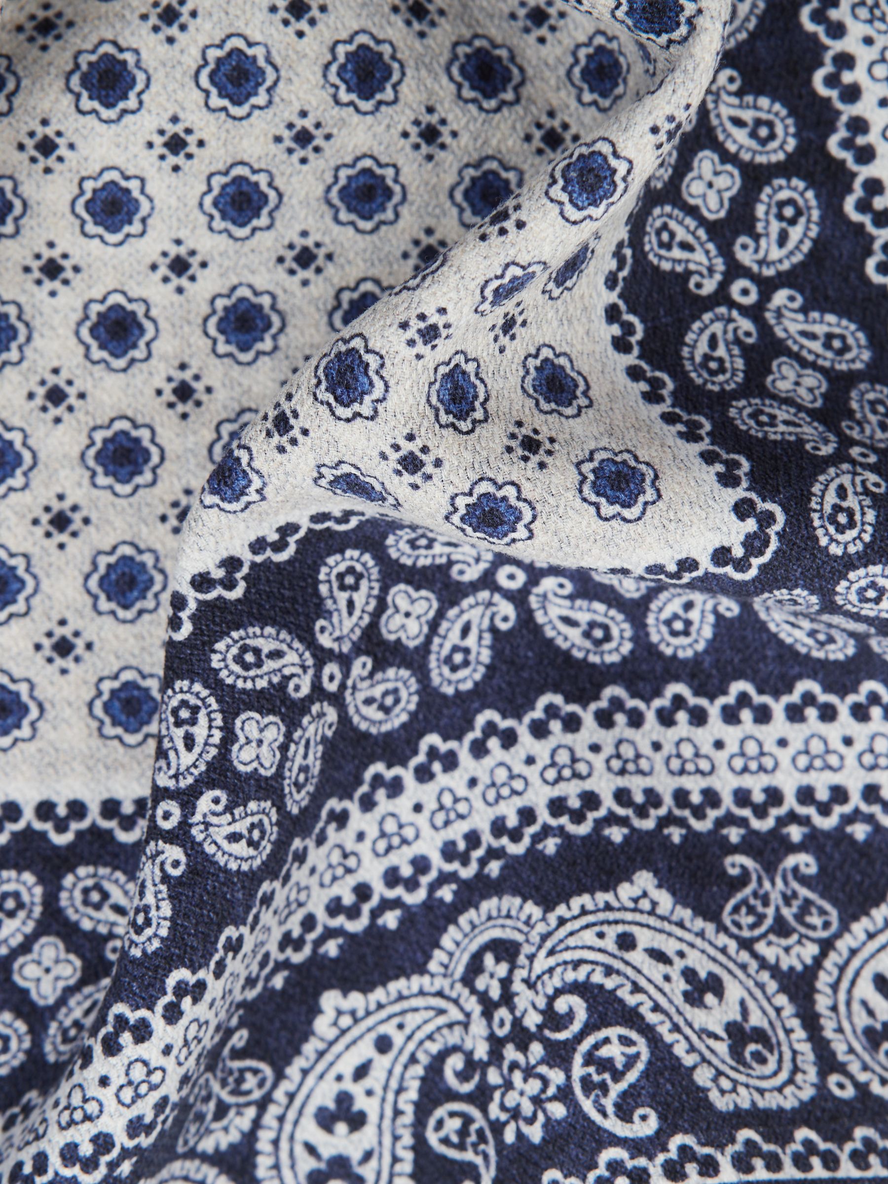 Reversible Silk Pocket Square in Navy/Ivory - Image 4 of 4