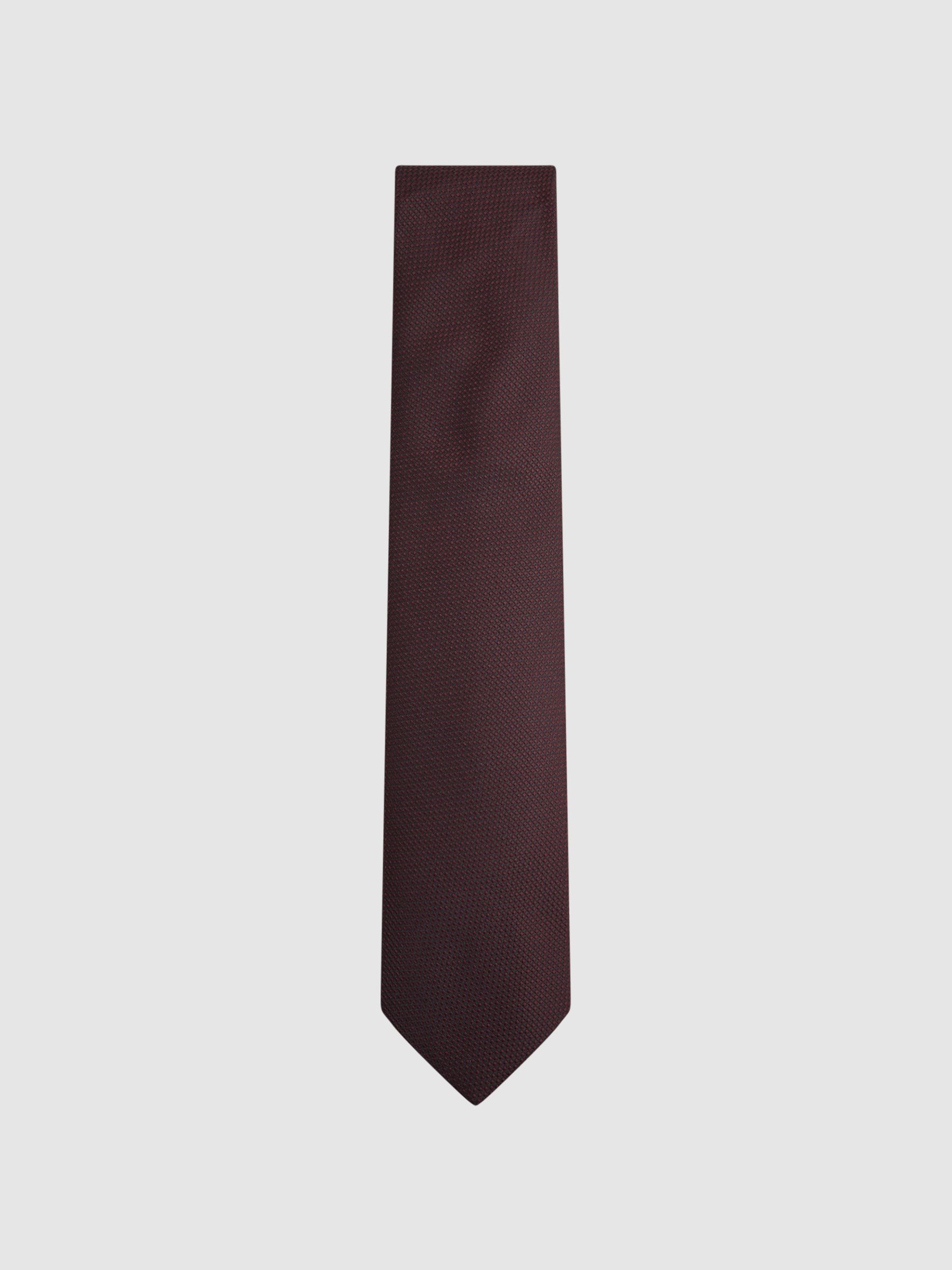 Textured Silk Blend Tie in Burgundy - Image 1 of 5