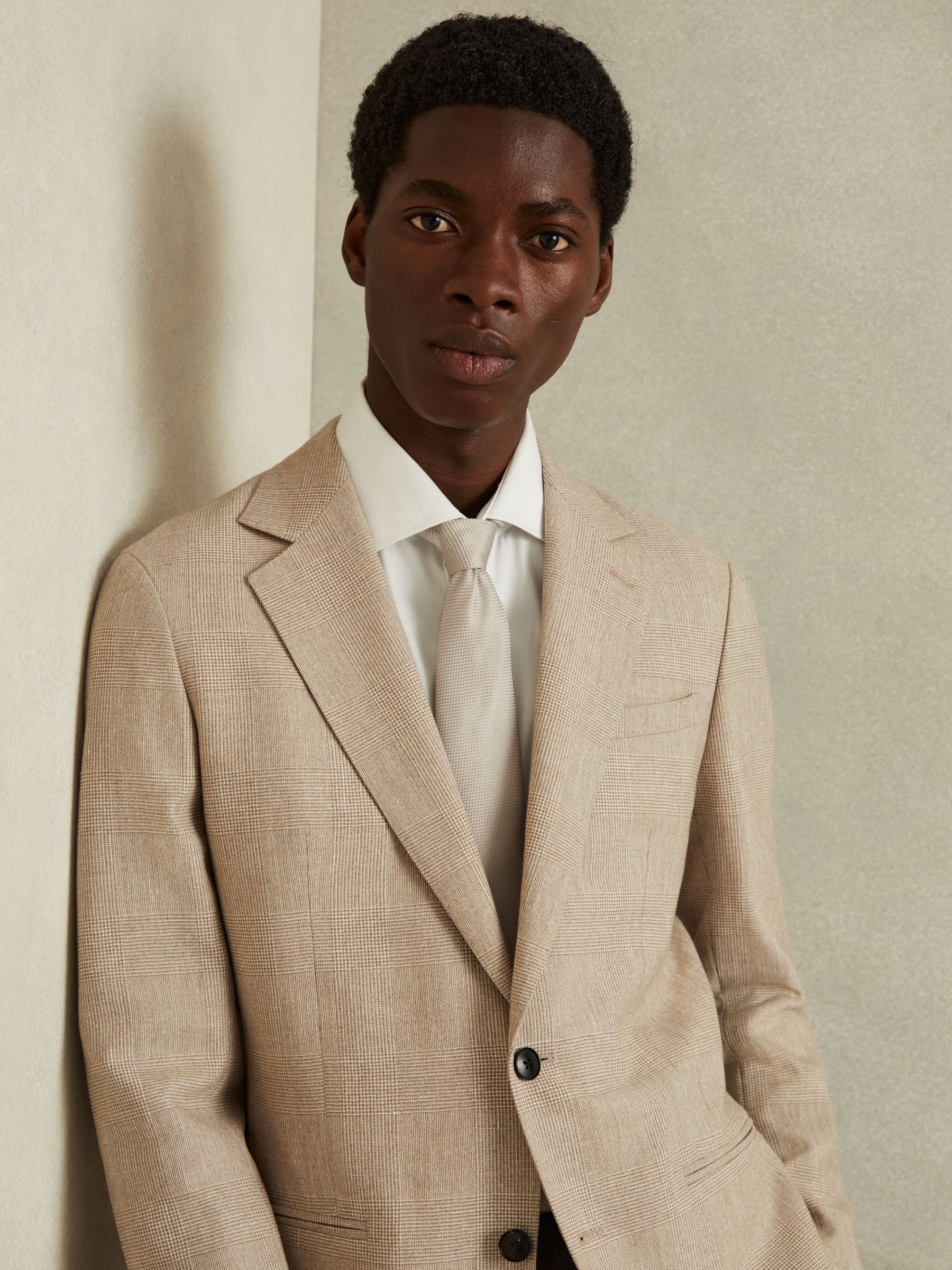 Textured Silk Blend Tie in Soft Champagne - Image 2 of 5