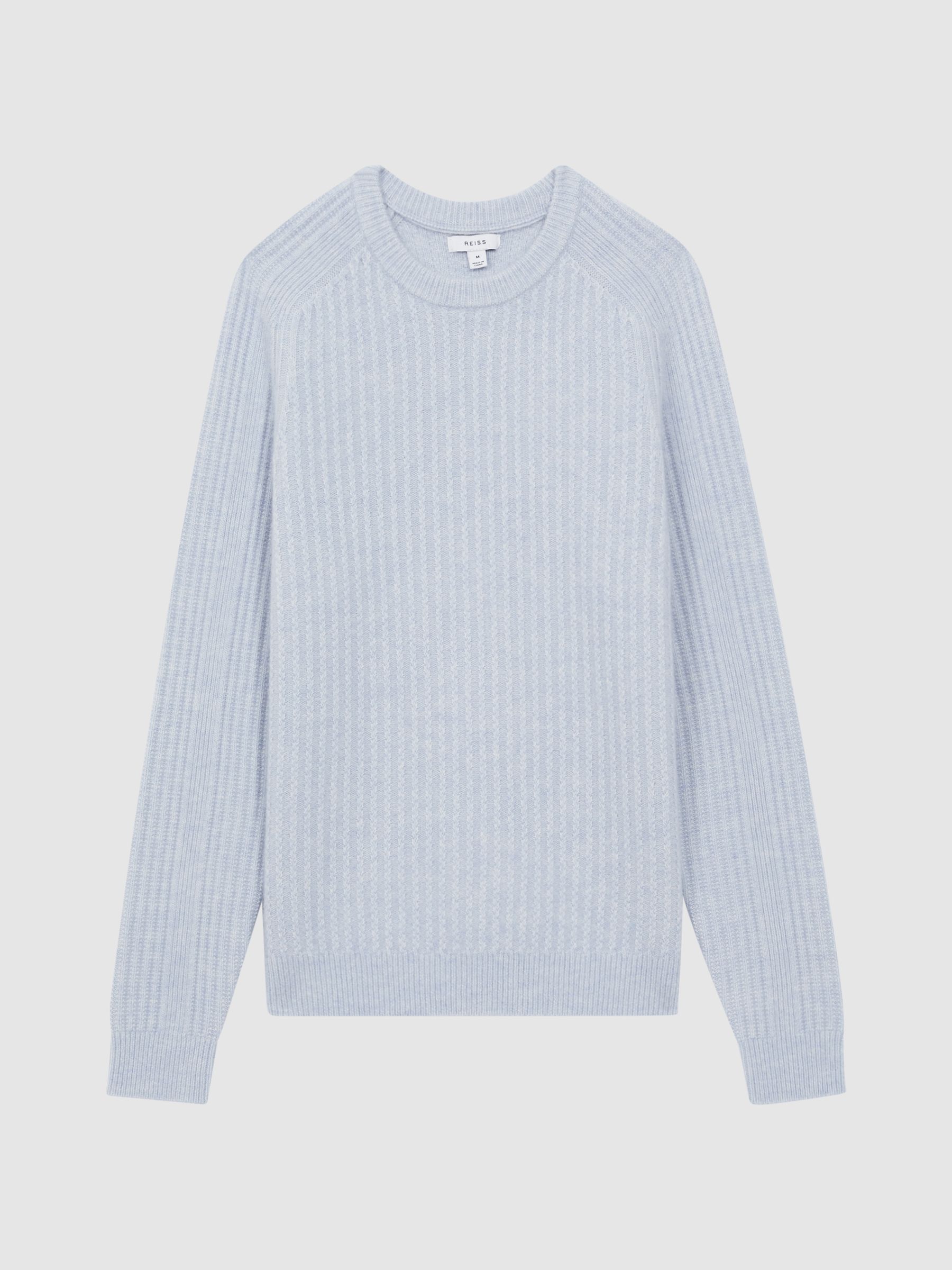 Wool-Cotton Textured Crew Neck Jumper in Soft Blue Melange - Image 2 of 5