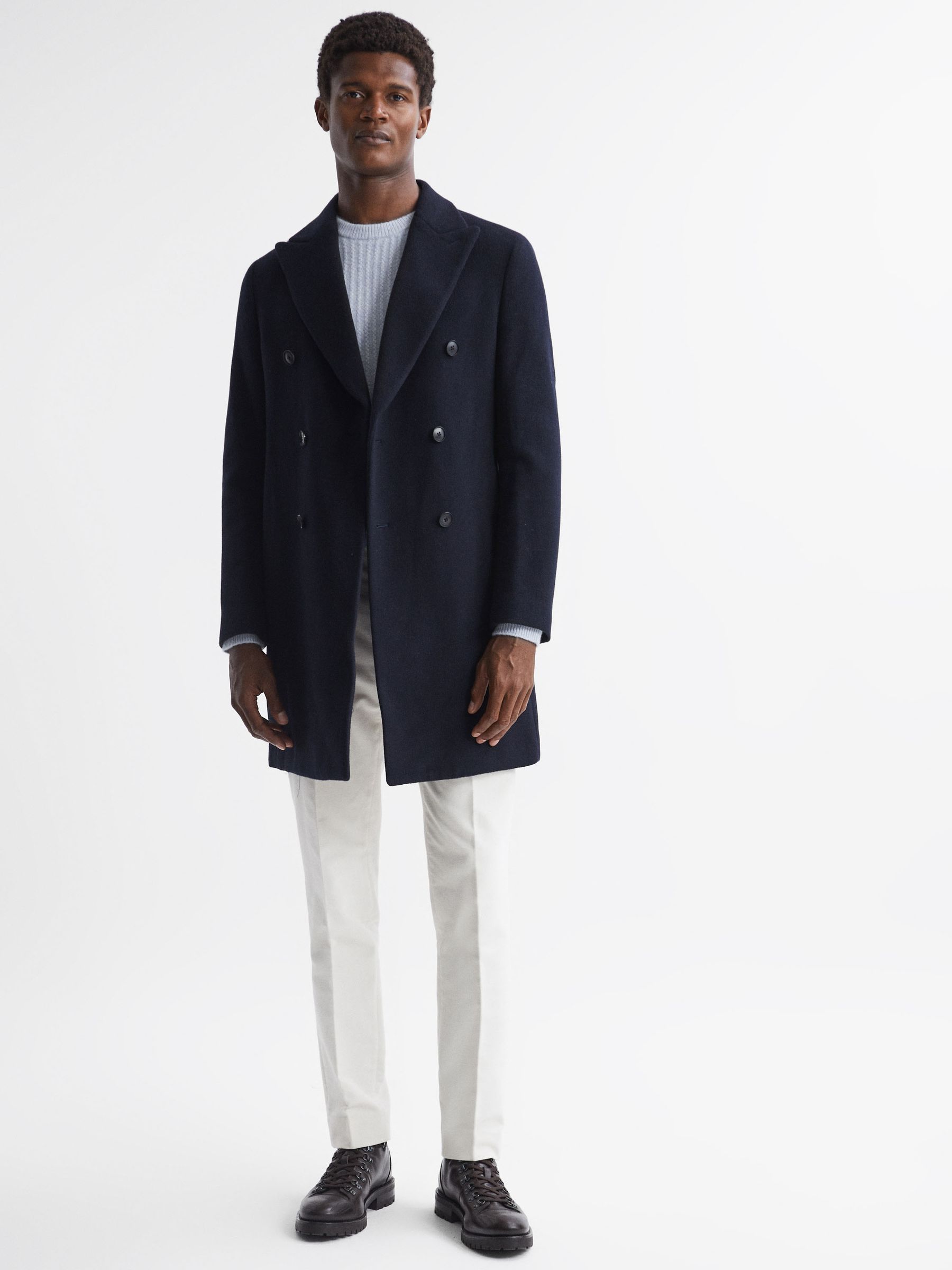 Wool-Cotton Textured Crew Neck Jumper in Soft Blue Melange - Image 3 of 5