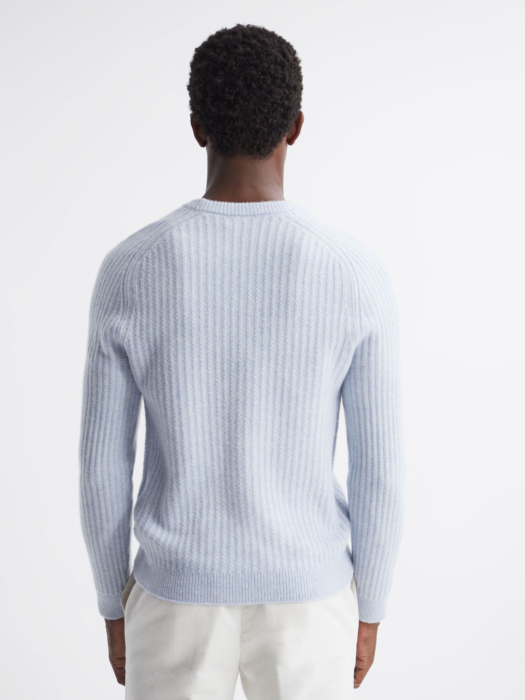 Wool-Cotton Textured Crew Neck Jumper in Soft Blue Melange - Image 5 of 5