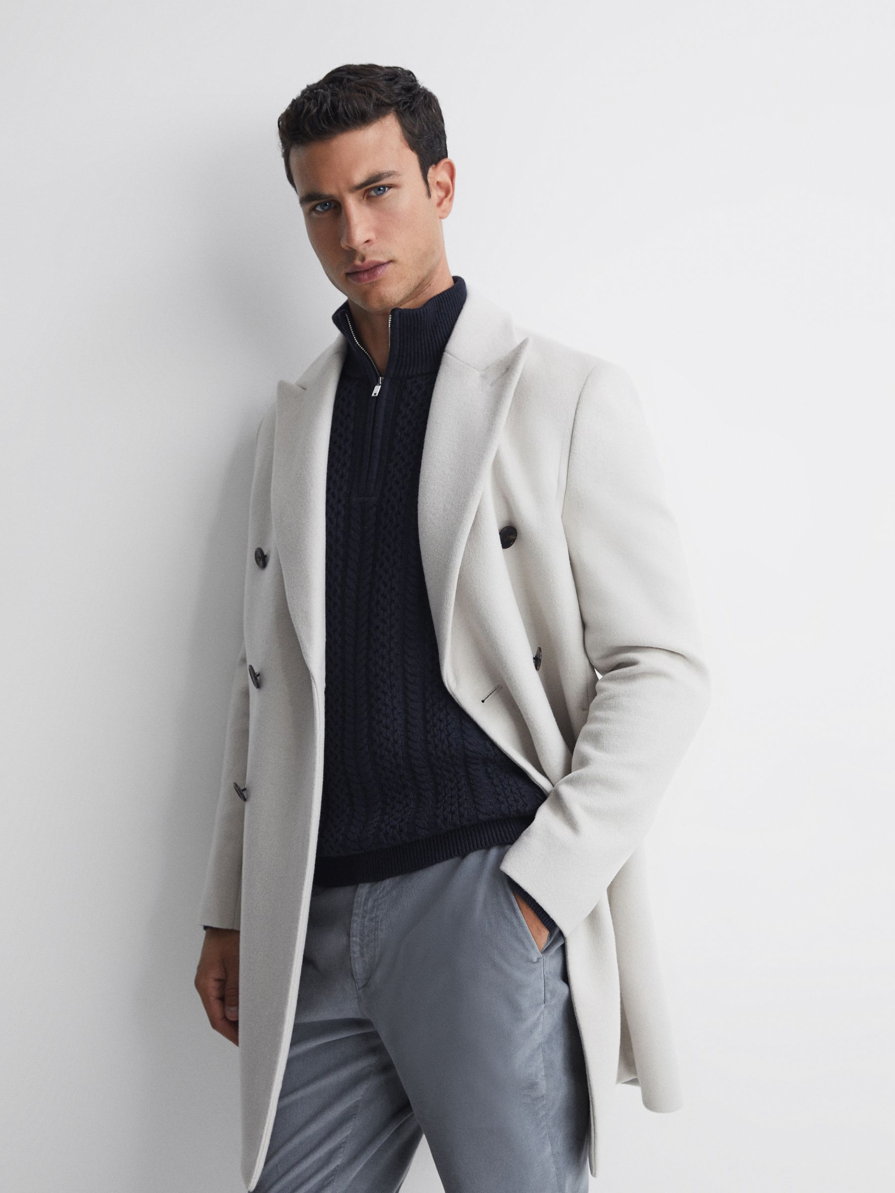 Cable Knit Half-Zip Funnel Neck Jumper in Navy - Image 3 of 5