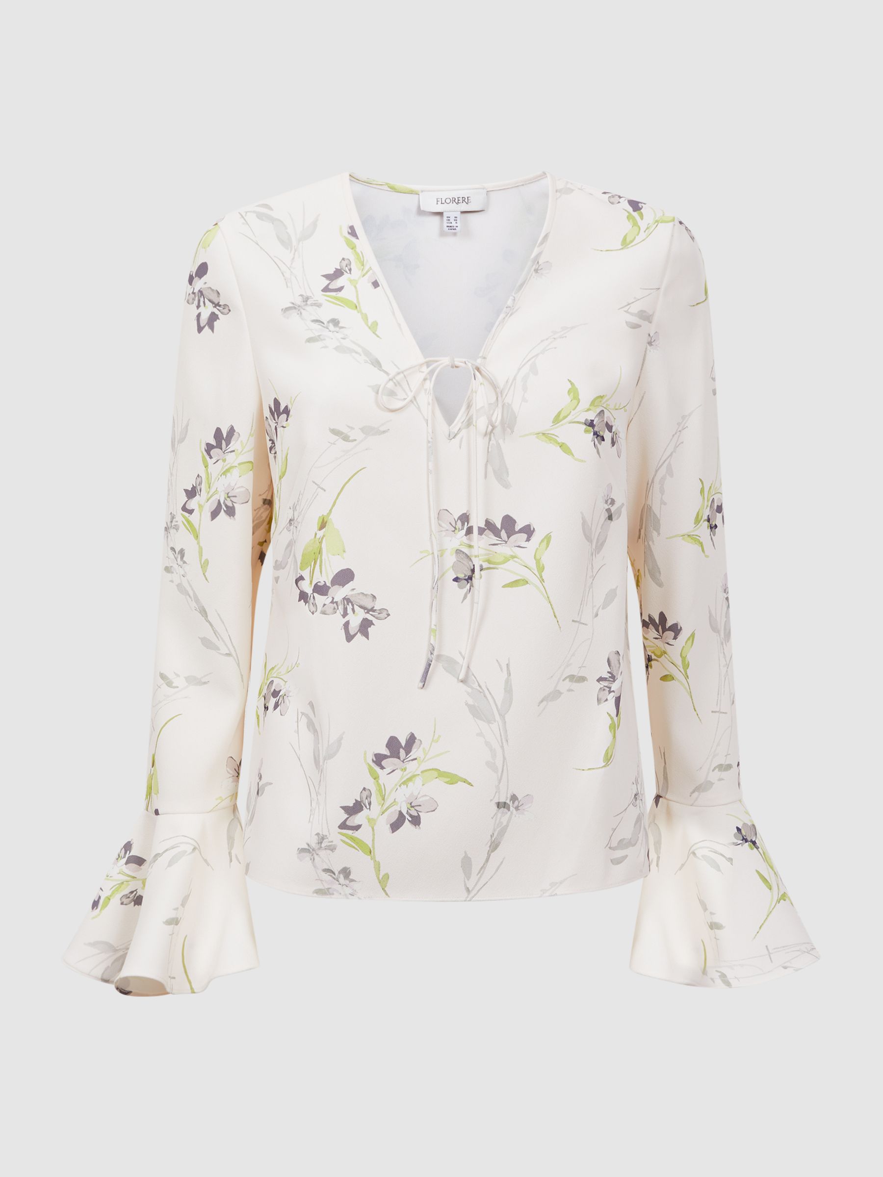 Florere Floral V-Neck Top in Cream - Image 2 of 5