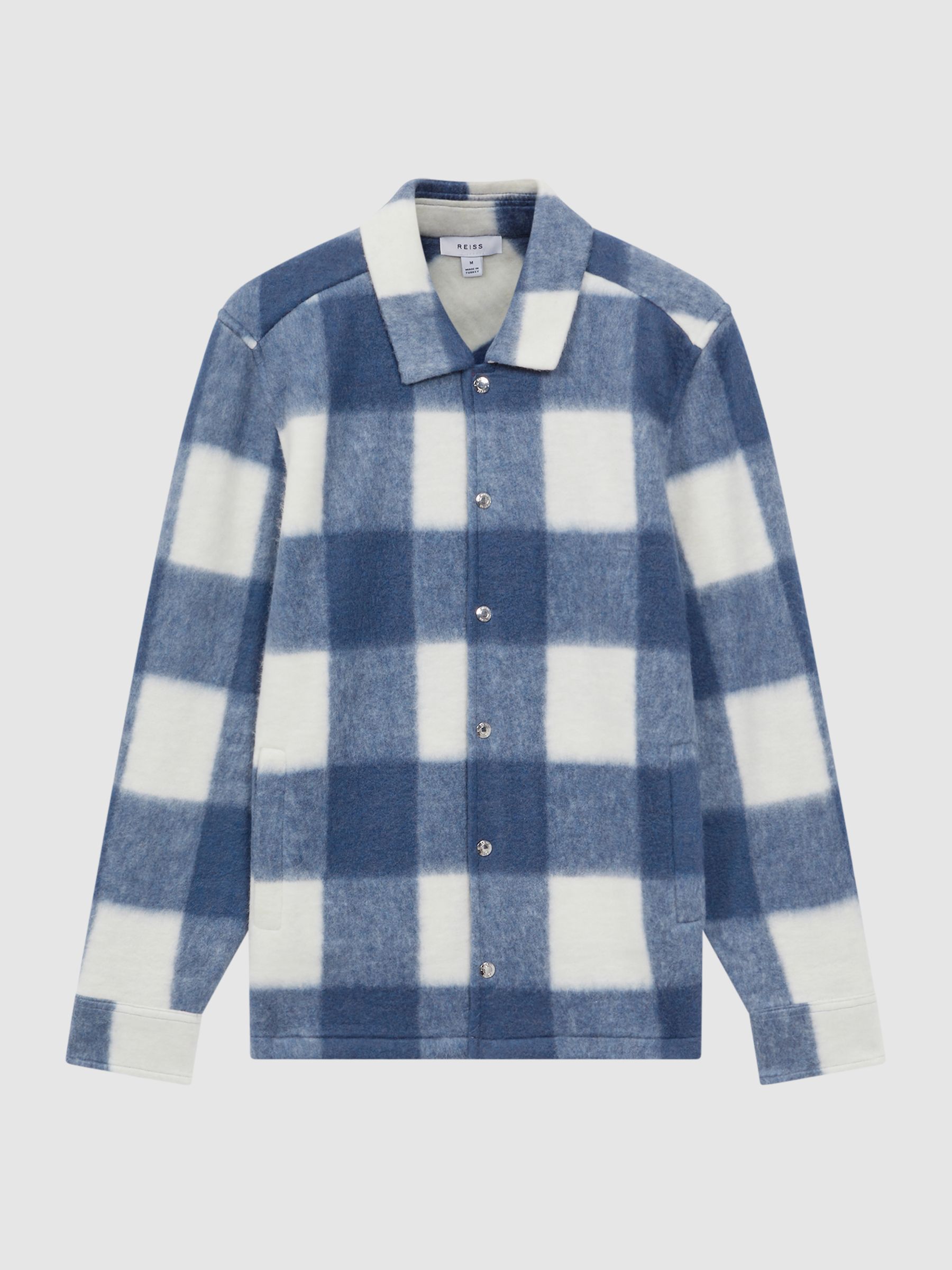 Brushed Check Overshirt in Blue - Image 2 of 5 Brushed Check Overshirt in Blue - Image 2 of 5