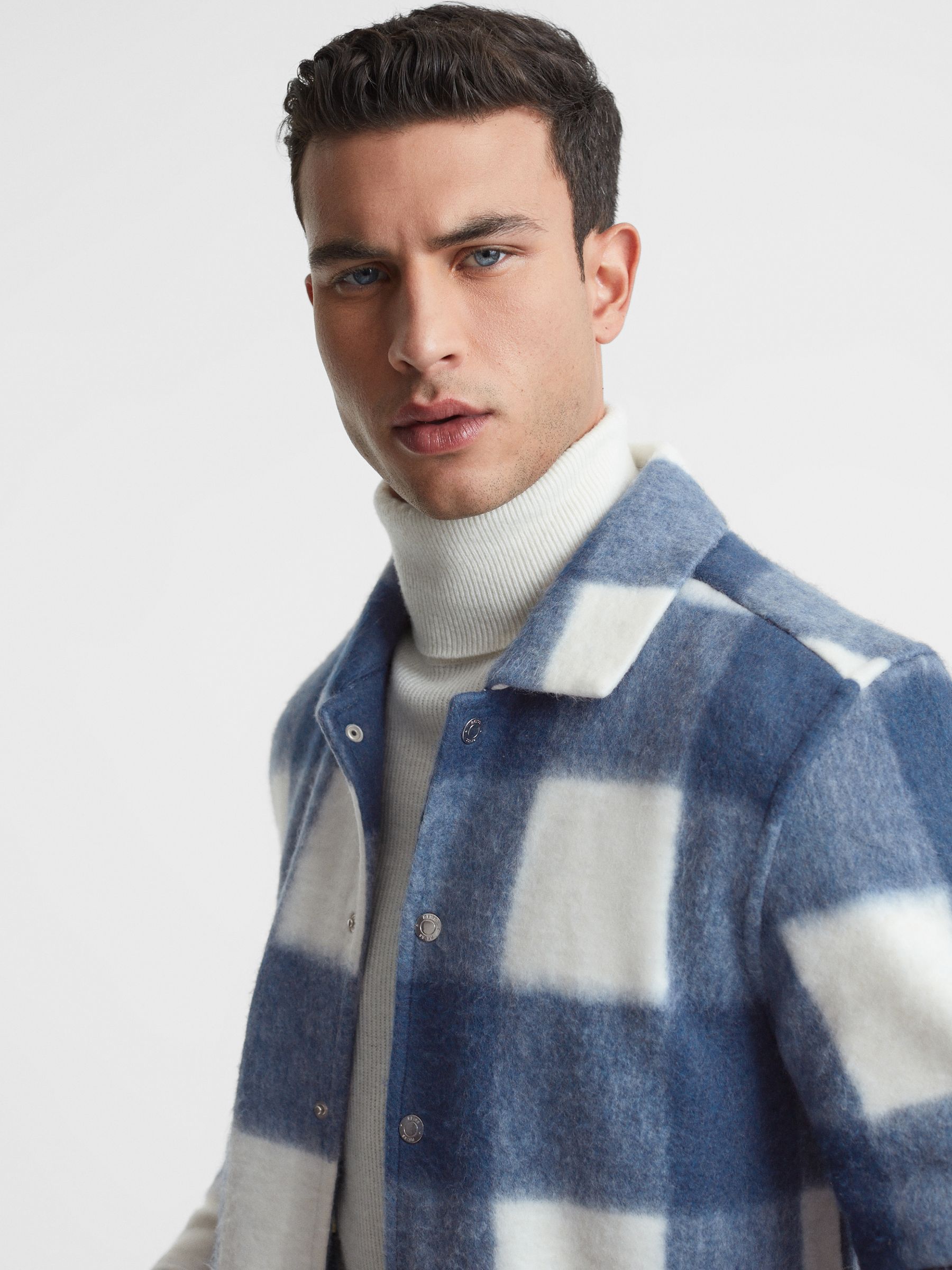 Brushed Check Overshirt in Blue - Image 4 of 5