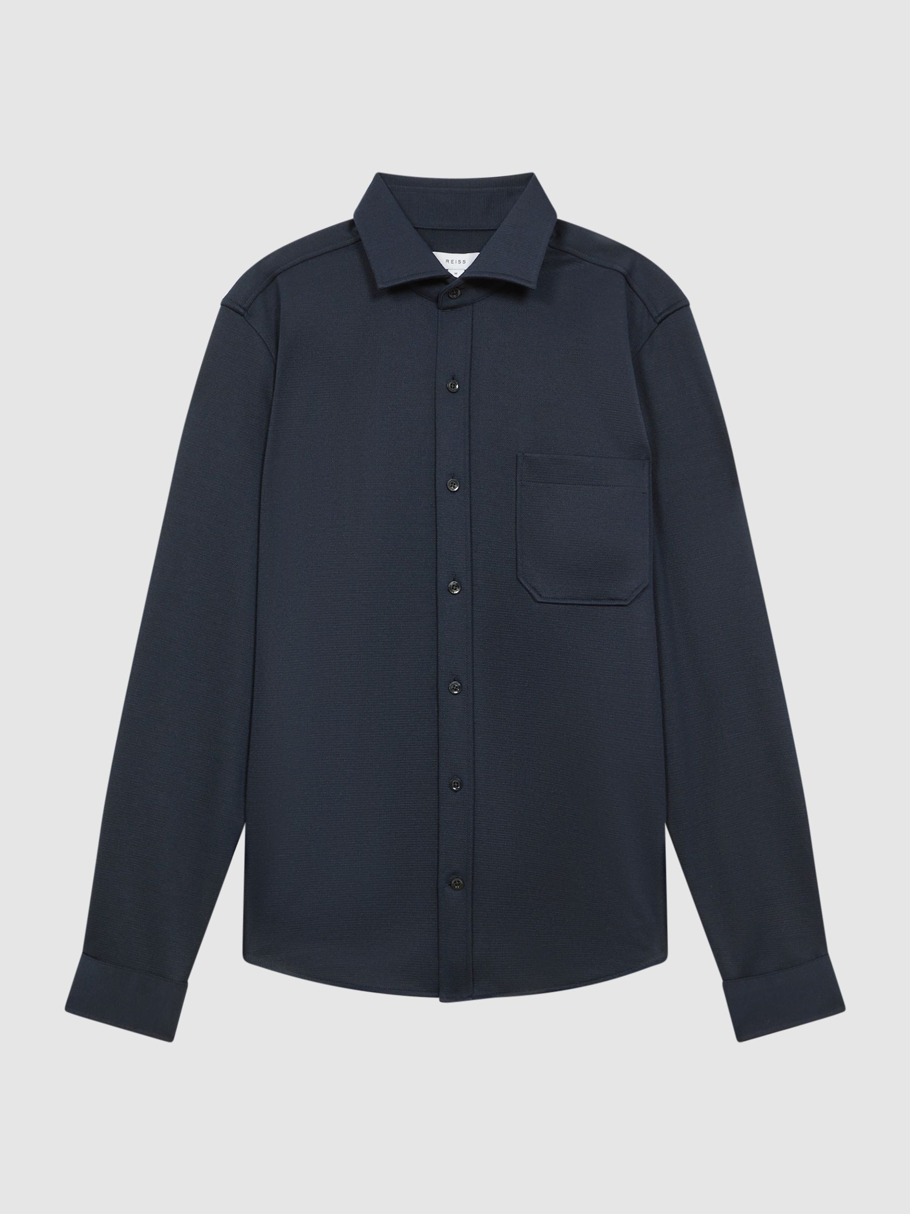 Textured Button-Through Overshirt in Navy - Image 2 of 5 Textured Button-Through Overshirt in Navy - Image 2 of 5