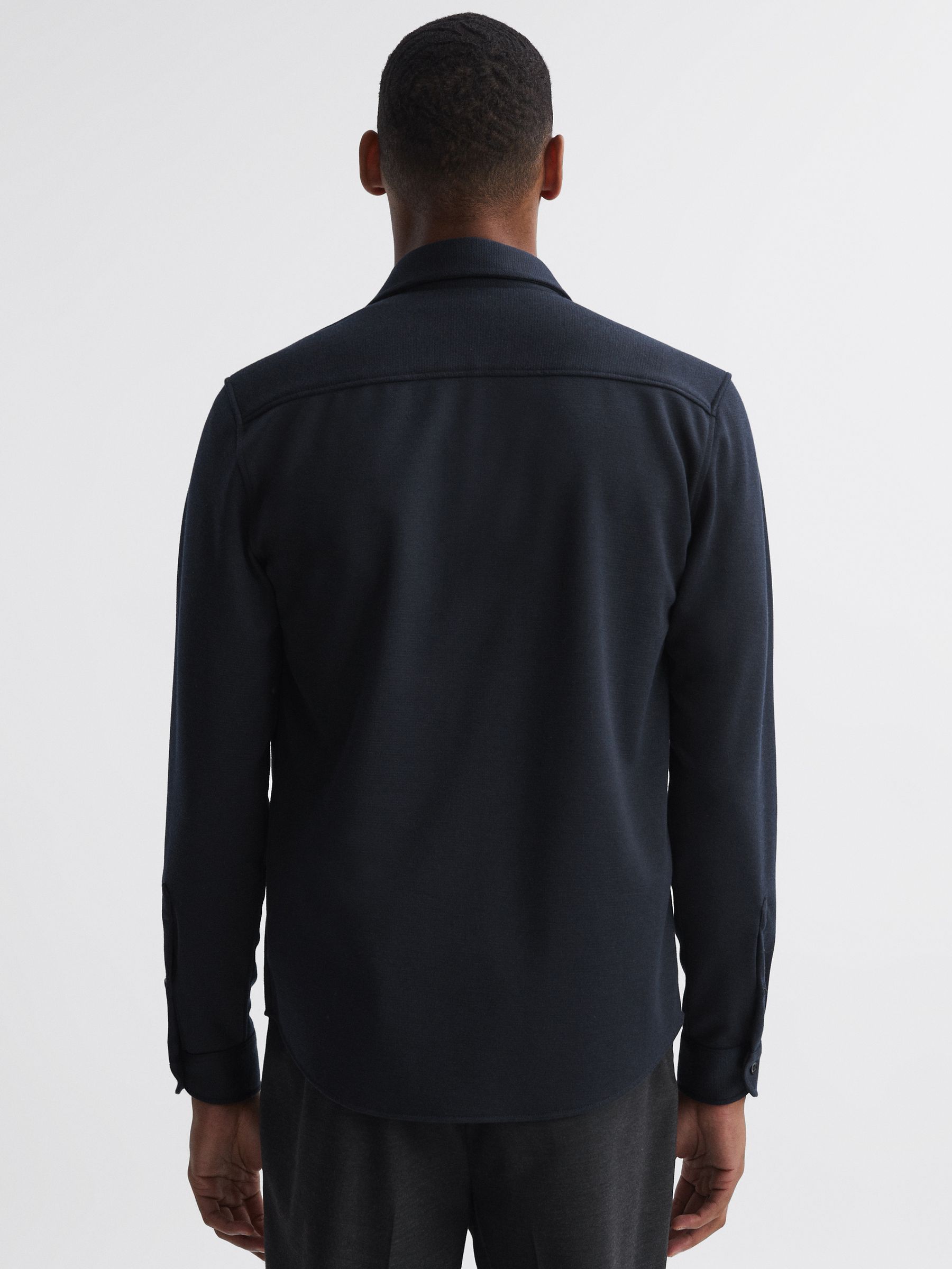 Textured Button-Through Overshirt in Navy - Image 5 of 5