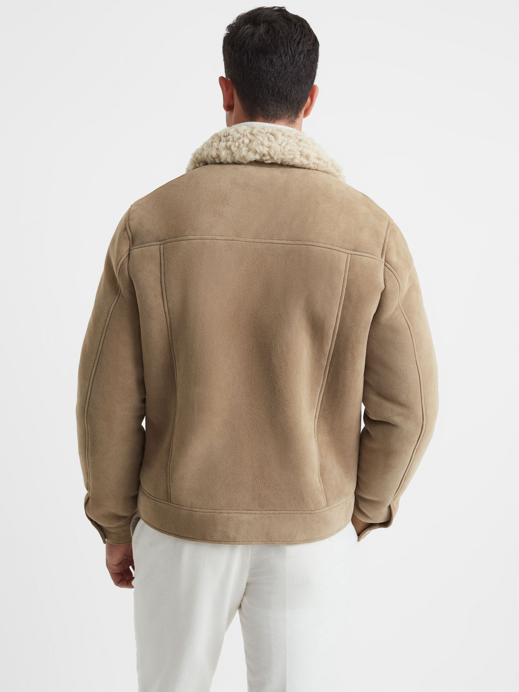 Suede Sheepskin Zip-Through Jacket in Stone - Image 5 of 7
