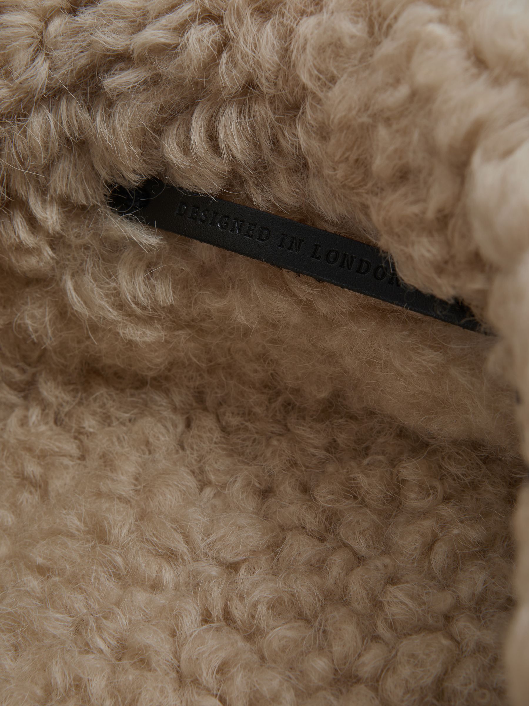 Reiss Suede Sheepskin Zip-Through Jacket in Stone | REISS