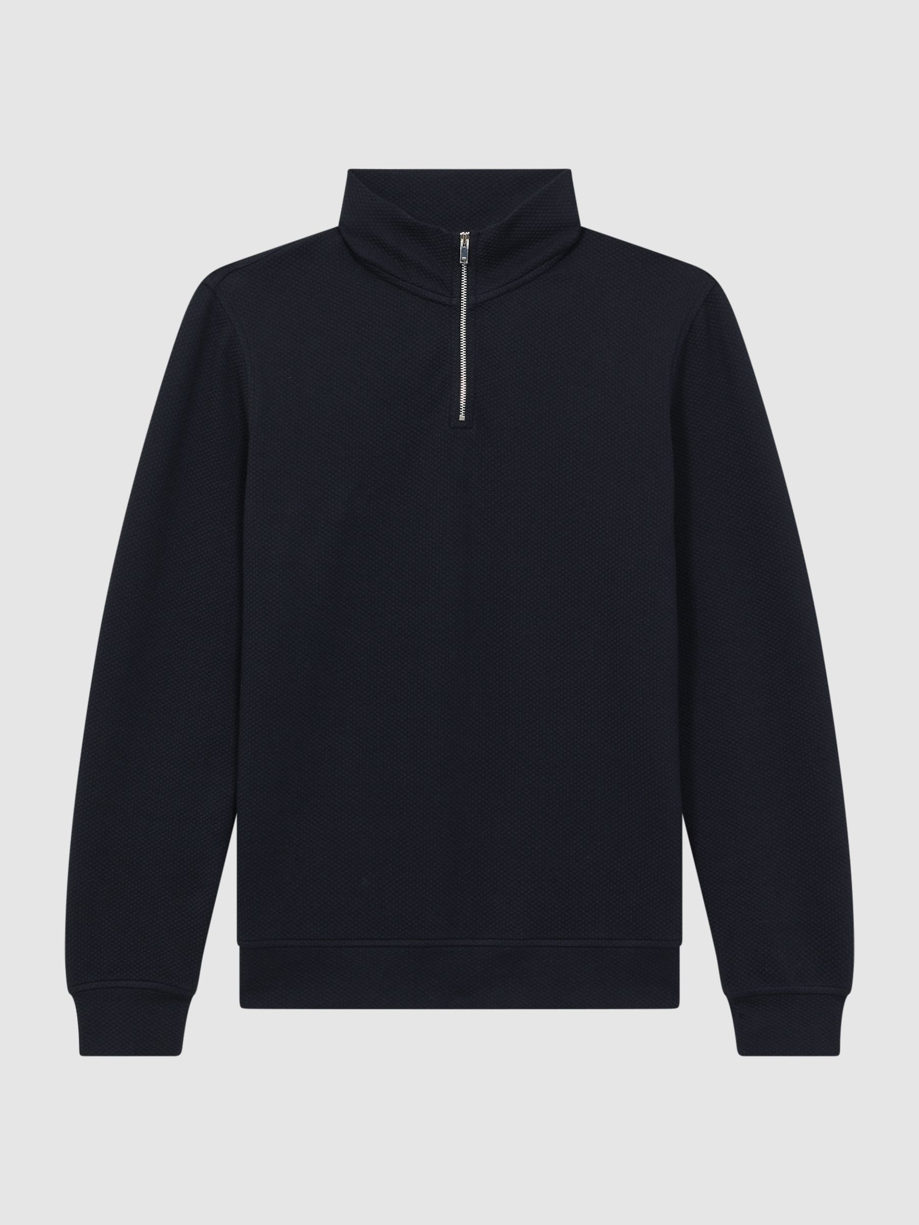 Slim Fit Textured Half Zip Top in Navy - Image 2 of 4
