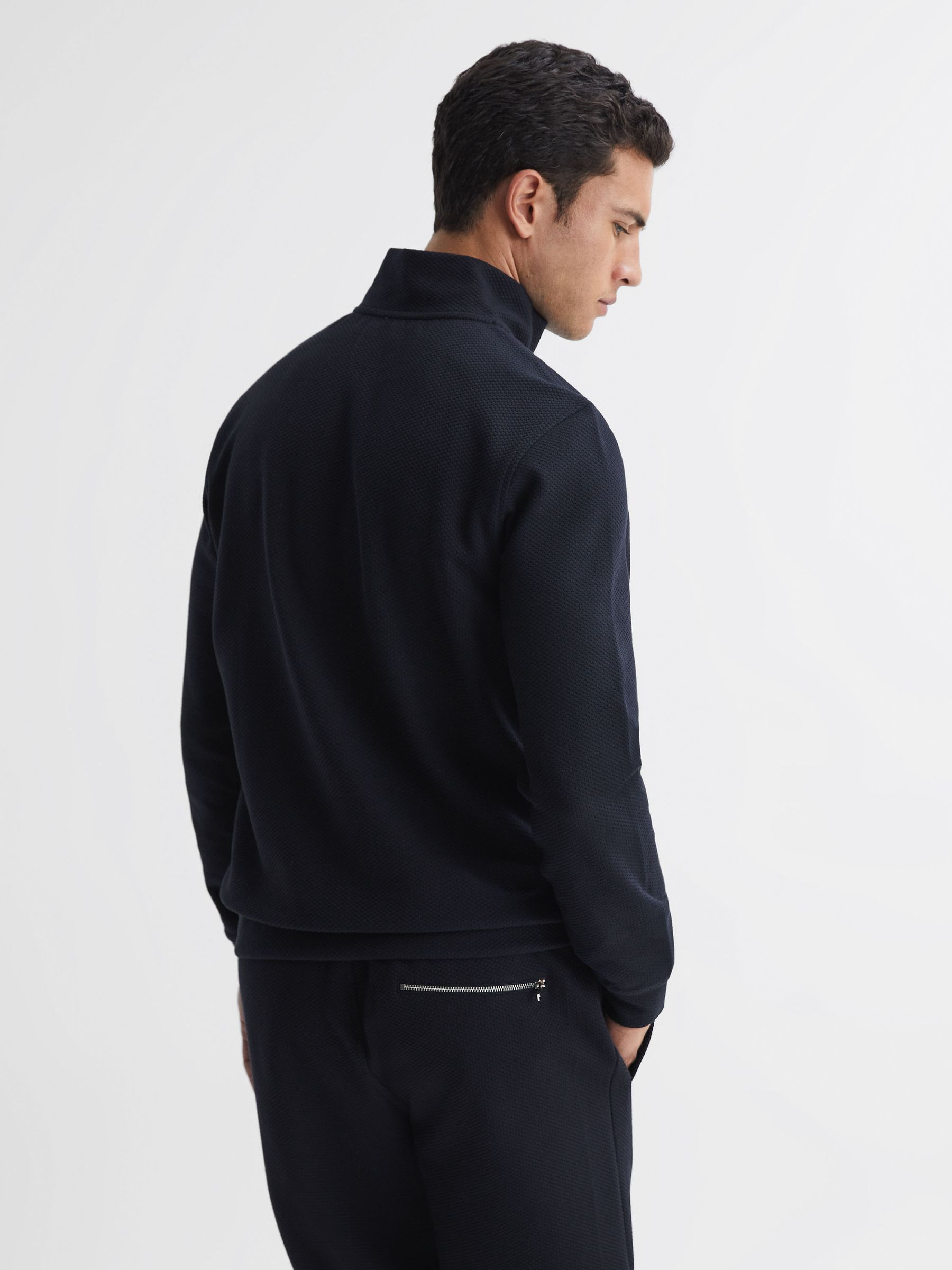 Slim Fit Textured Half Zip Top in Navy - Image 4 of 4