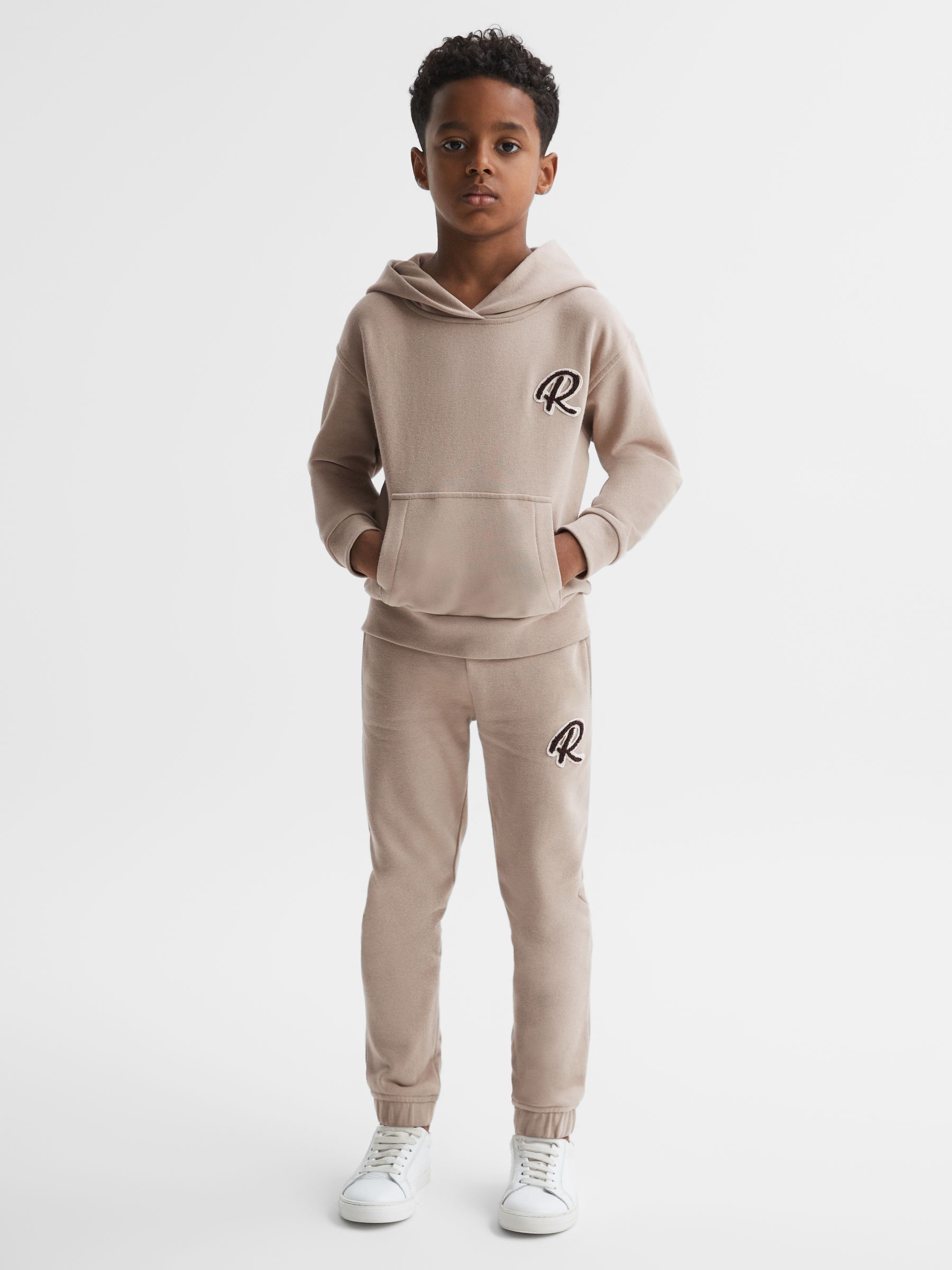 Senior Relaxed Garment Dyed Logo Hoodie in Taupe - Image 1 of 6