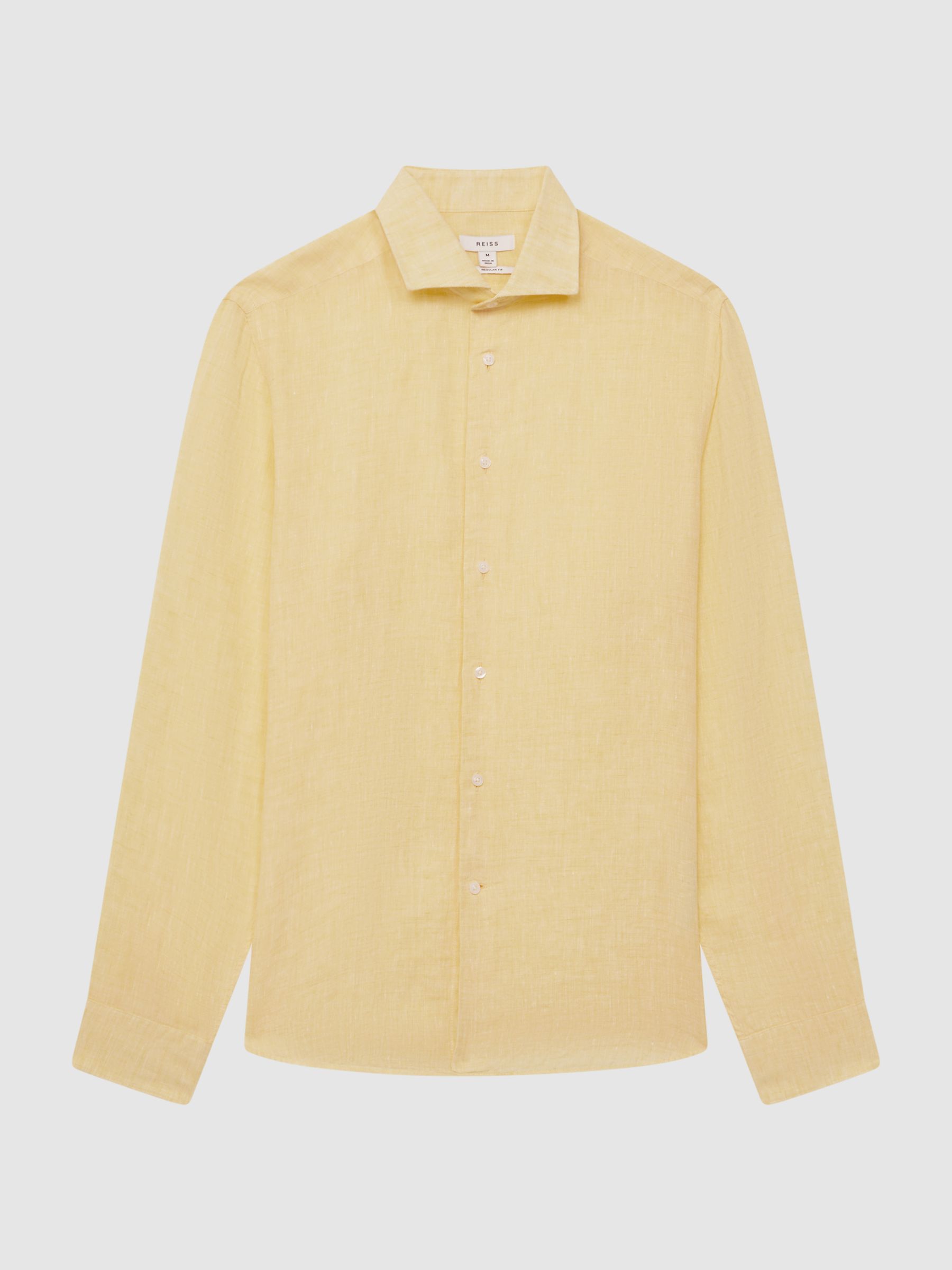 Linen Button-Through Shirt in Lemon - Image 1 of 4