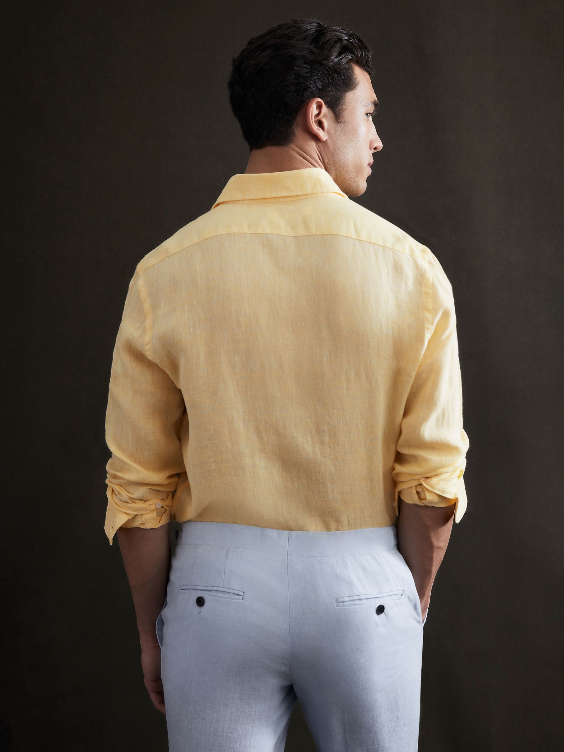 Linen Button-Through Shirt in Lemon - Image 3 of 4