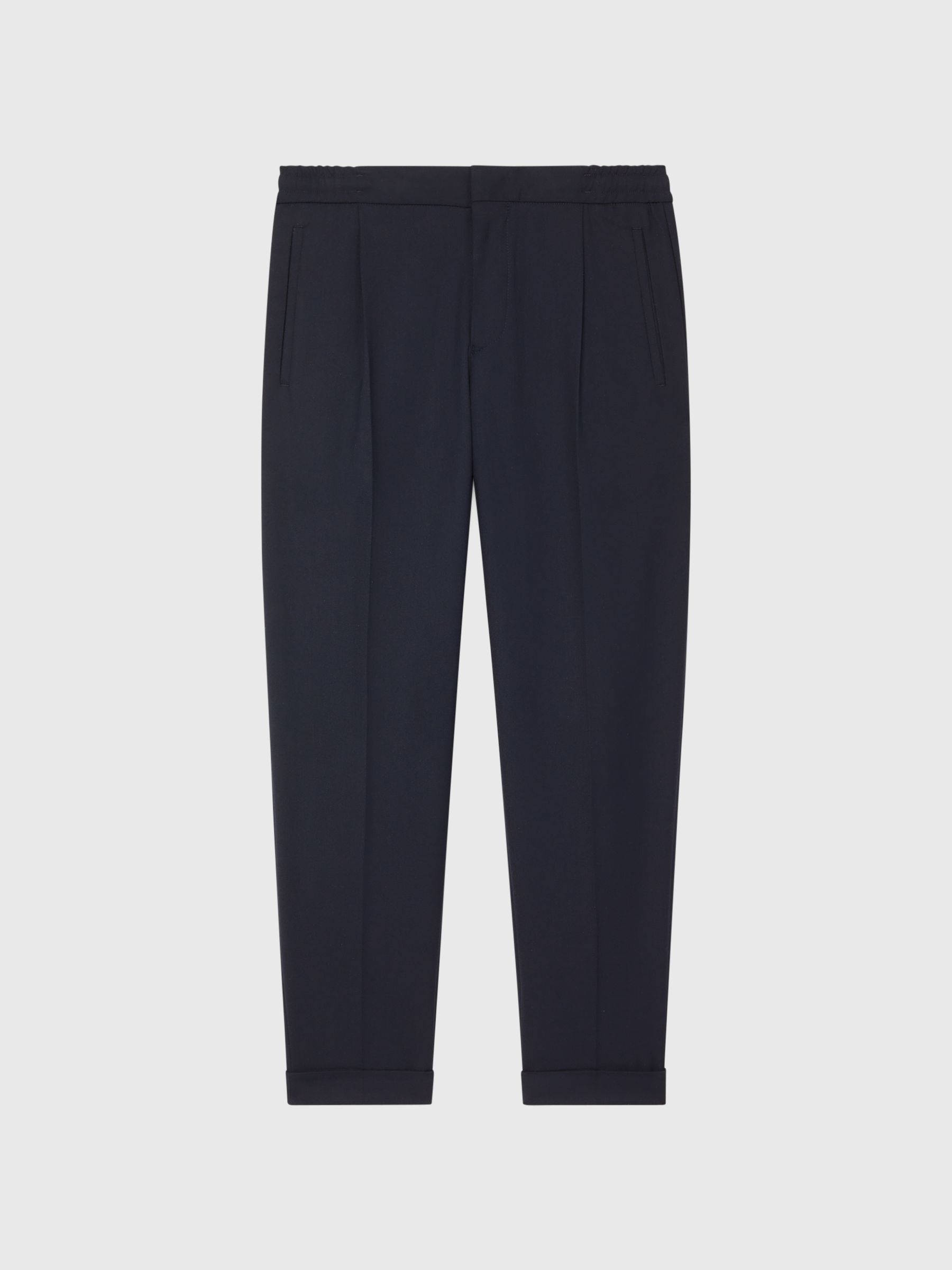 Relaxed Drawstring Trousers with Turn-Ups in Navy - Image 2 of 5