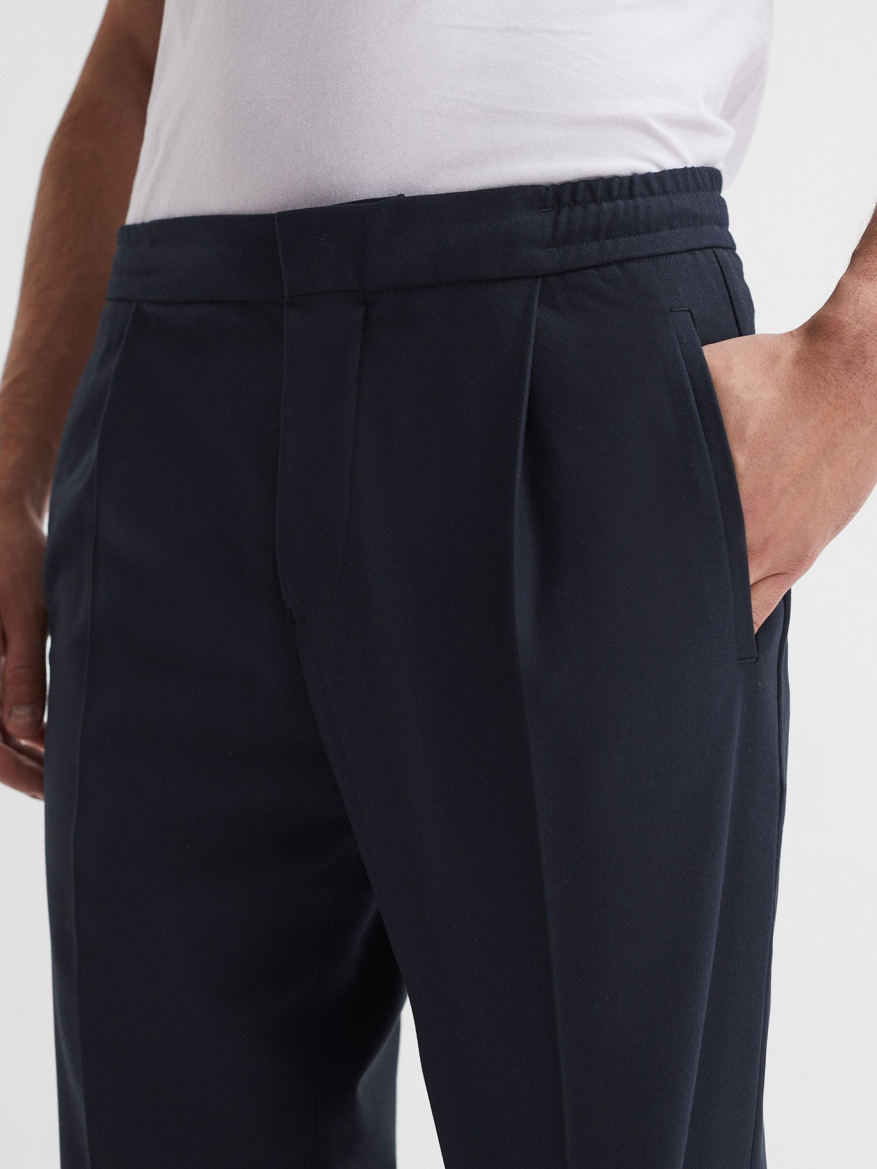 Relaxed Drawstring Trousers with Turn-Ups in Navy - Image 4 of 5