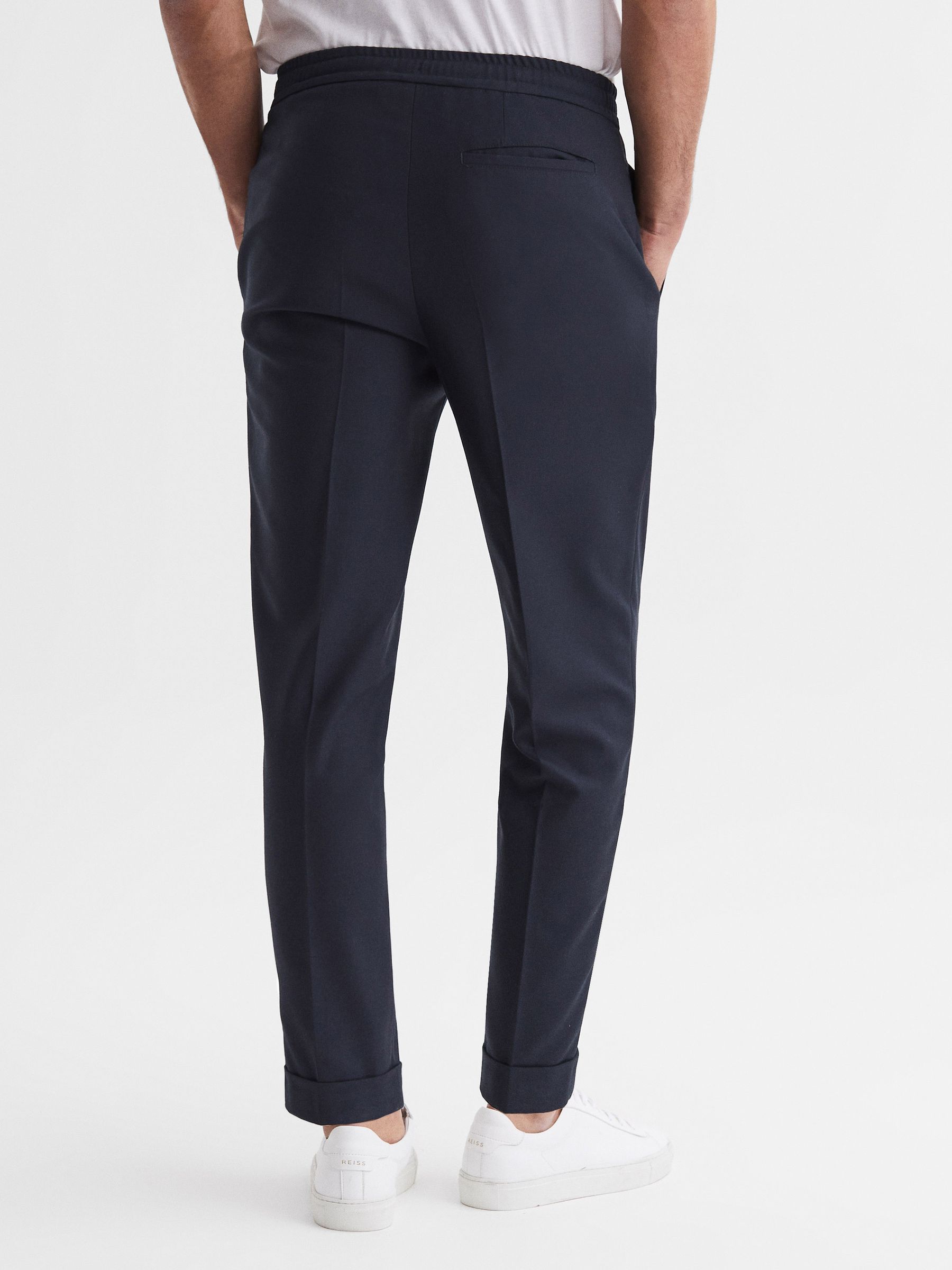 Relaxed Drawstring Trousers with Turn-Ups in Navy - Image 5 of 5