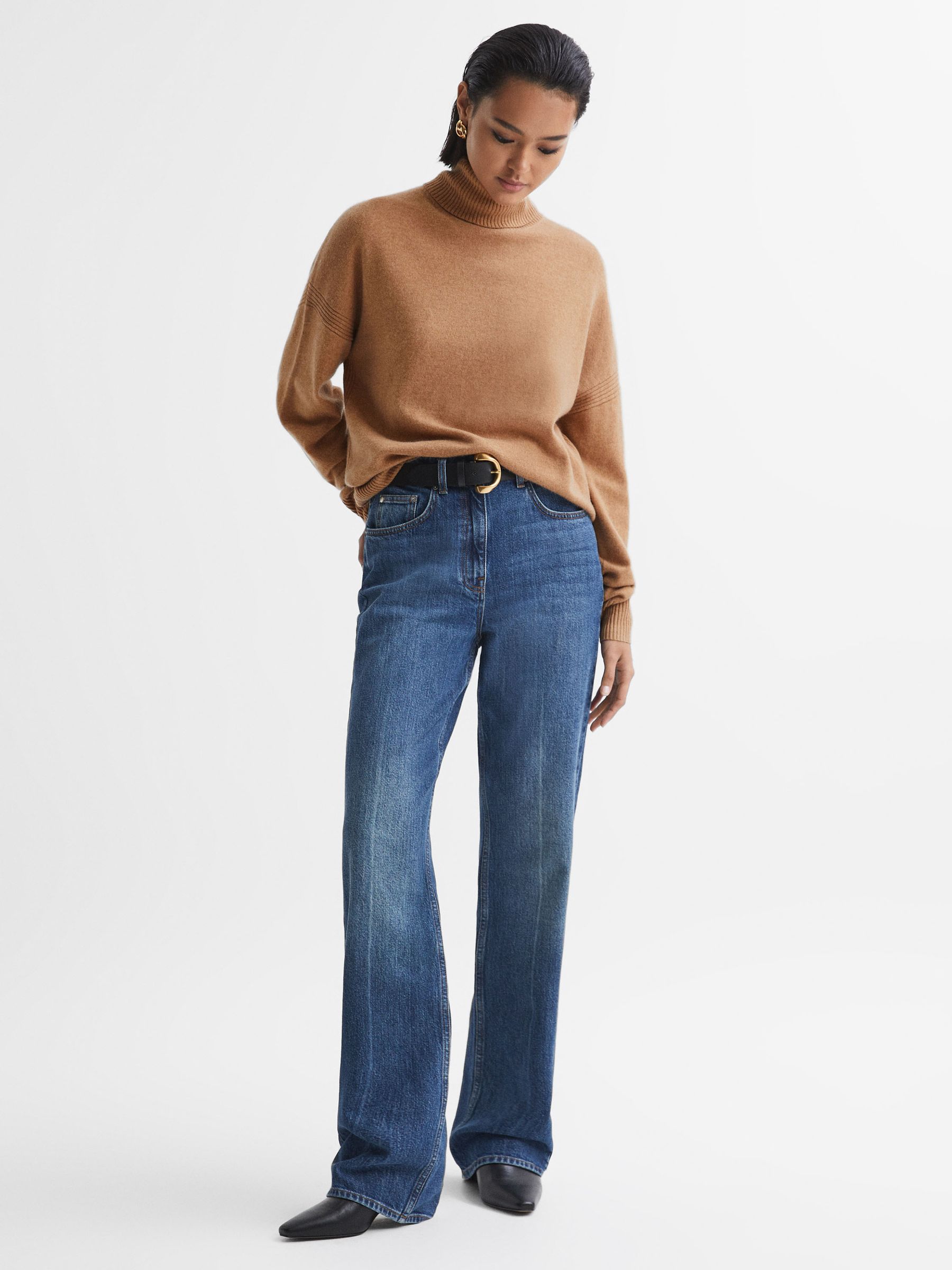 Knitted Roll Neck Jumper in Camel - Image 3 of 7