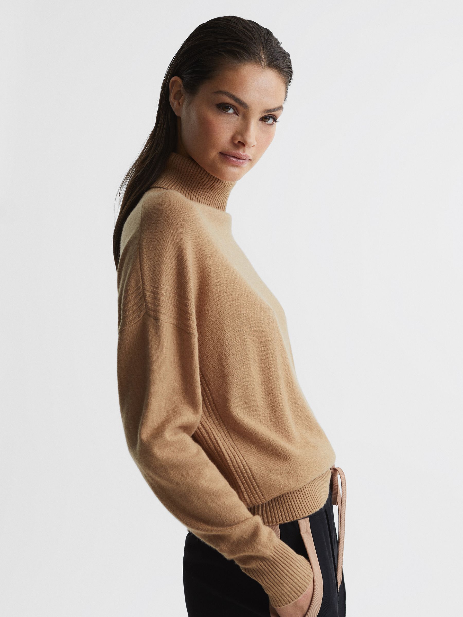 Knitted Roll Neck Jumper in Camel - Image 6 of 7