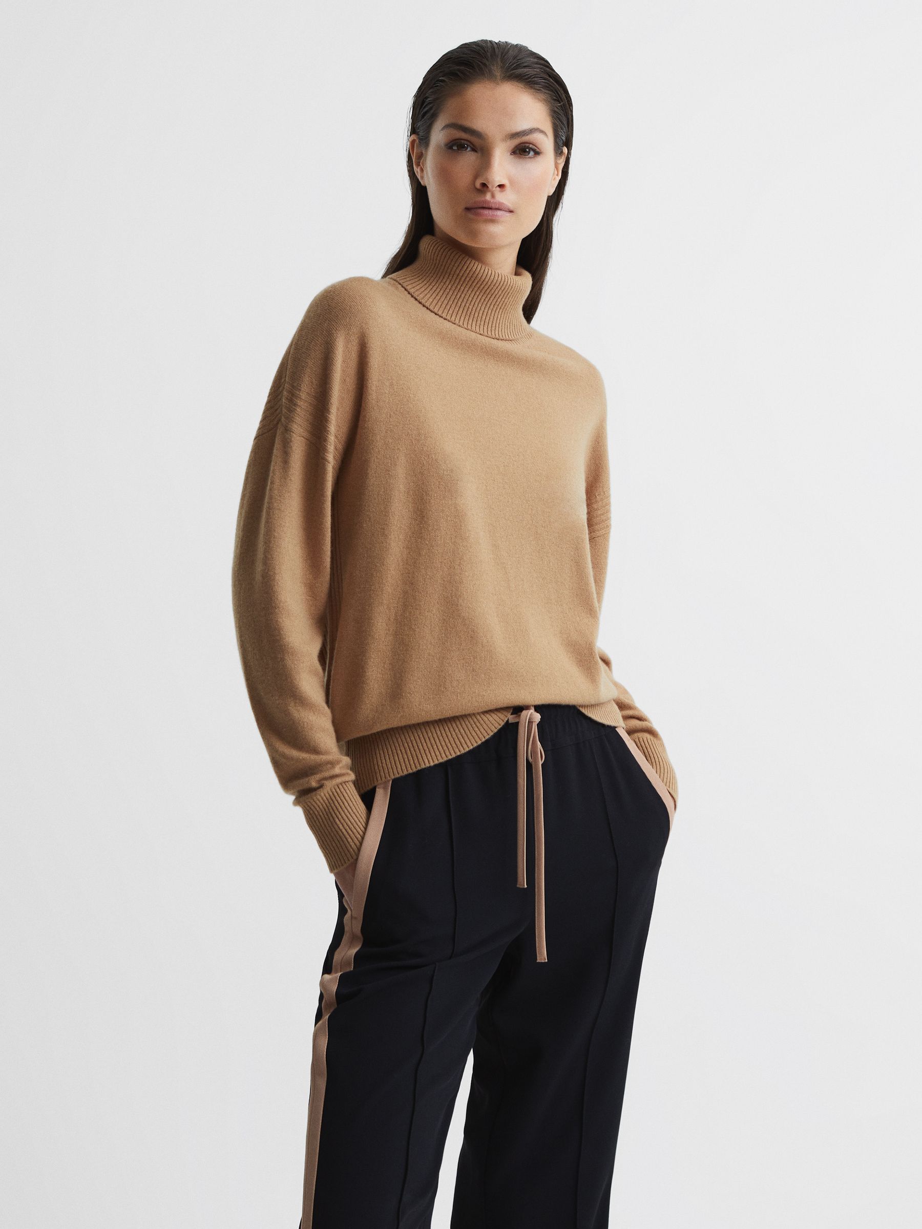 Reiss Knitted Roll Neck Jumper in Camel | REISS