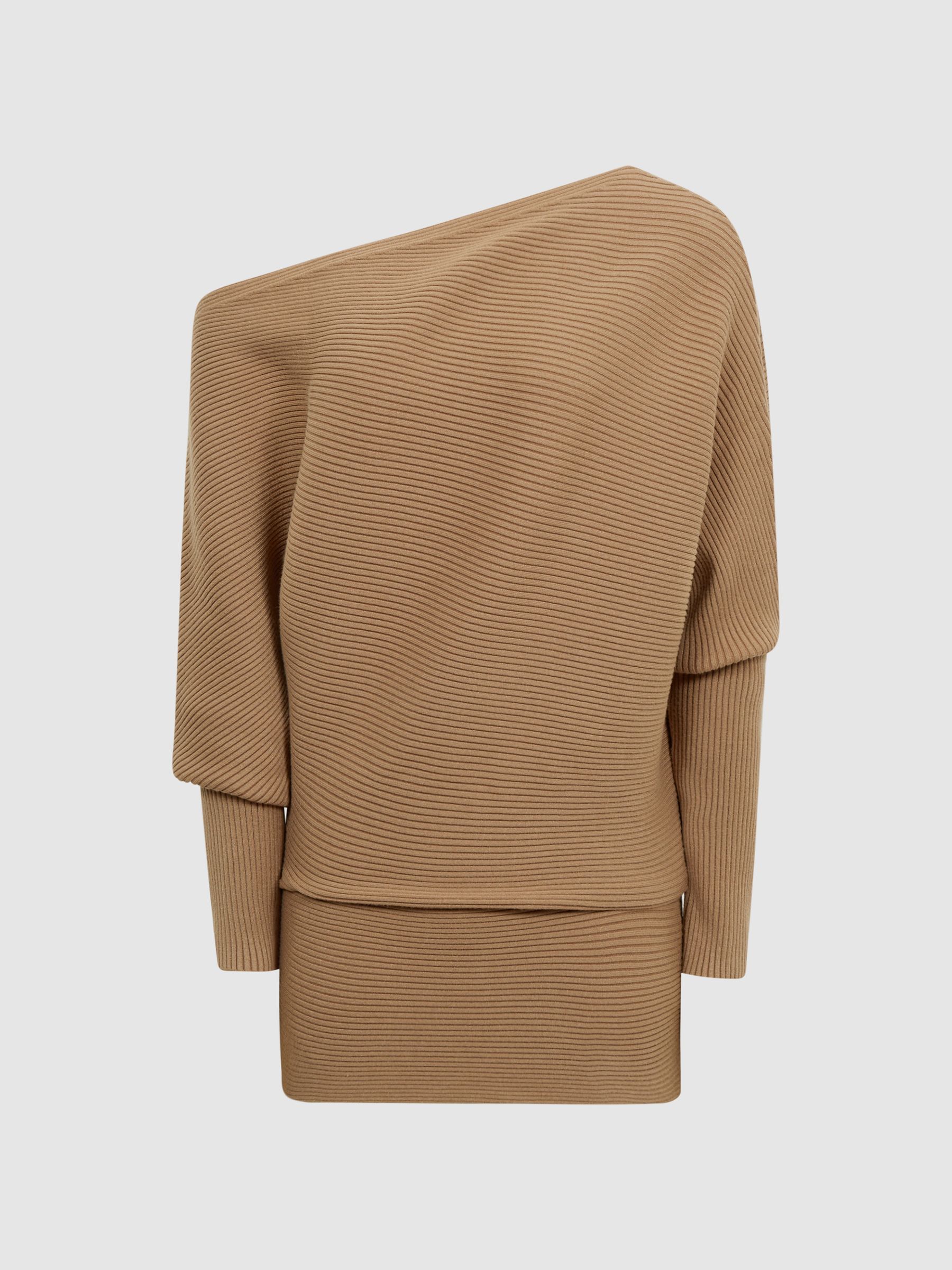 Asymmetric Drape Knitted Top in Camel - Image 2 of 6