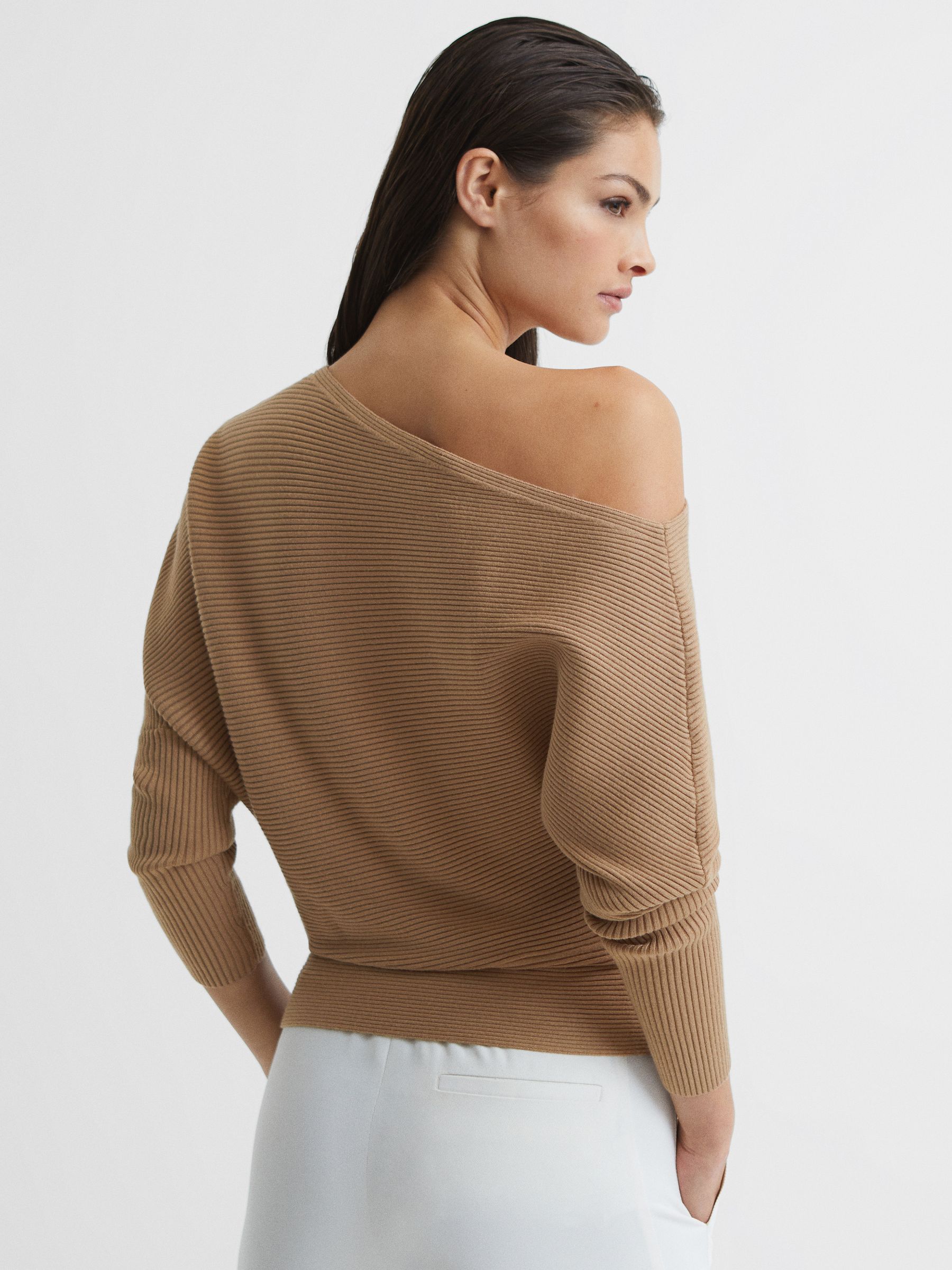 Asymmetric Drape Knitted Top in Camel - Image 5 of 6