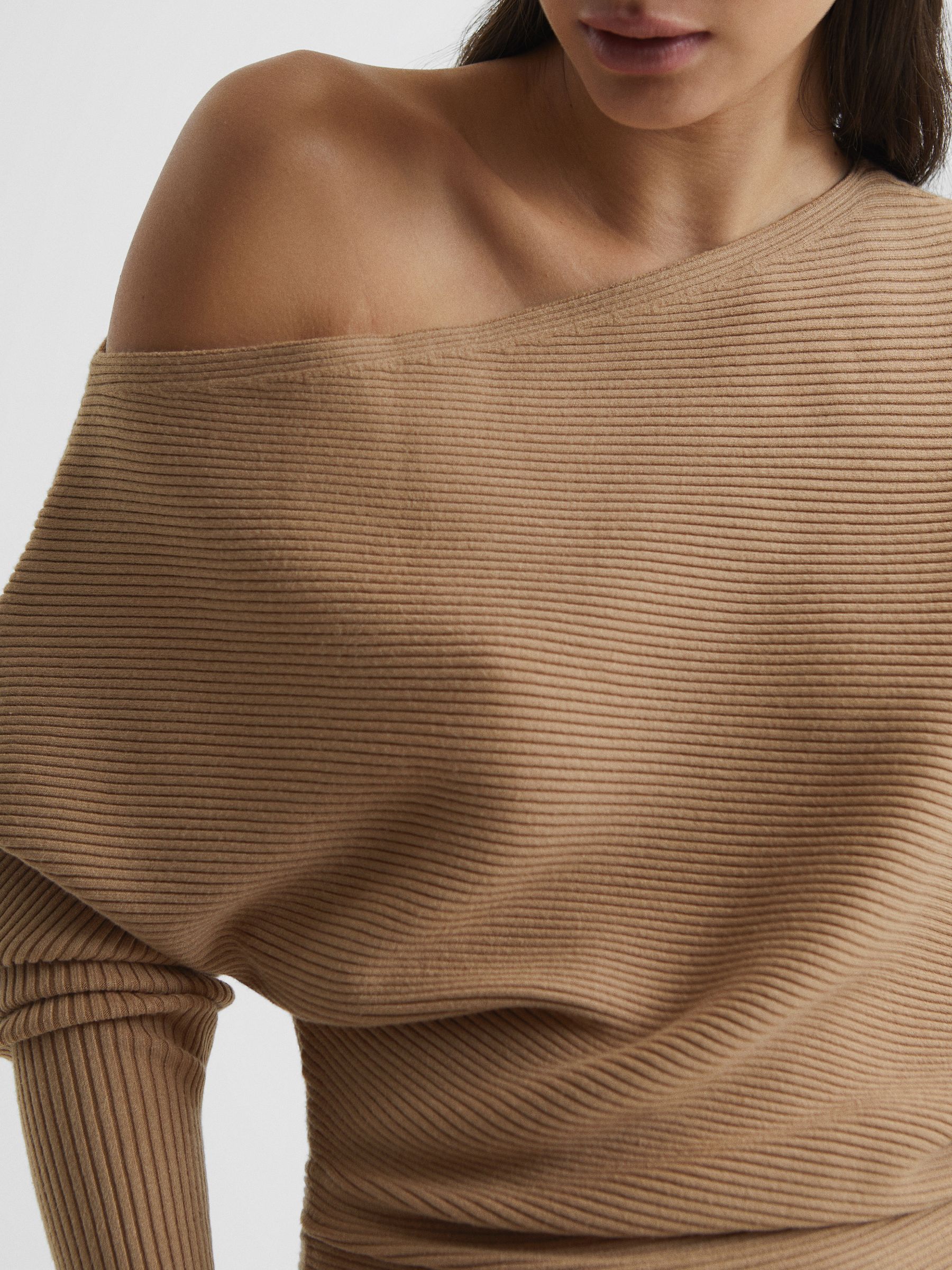Asymmetric Drape Knitted Top in Camel - Image 6 of 6
