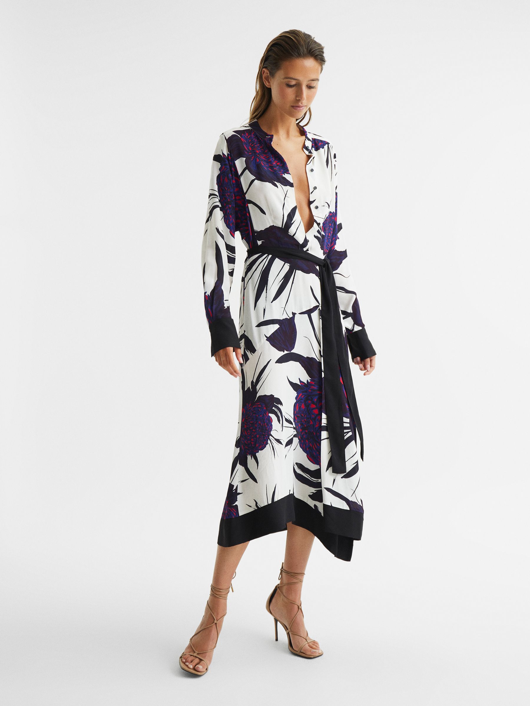 Large Scale Floral Midi Dress in Purple - Image 1 of 6