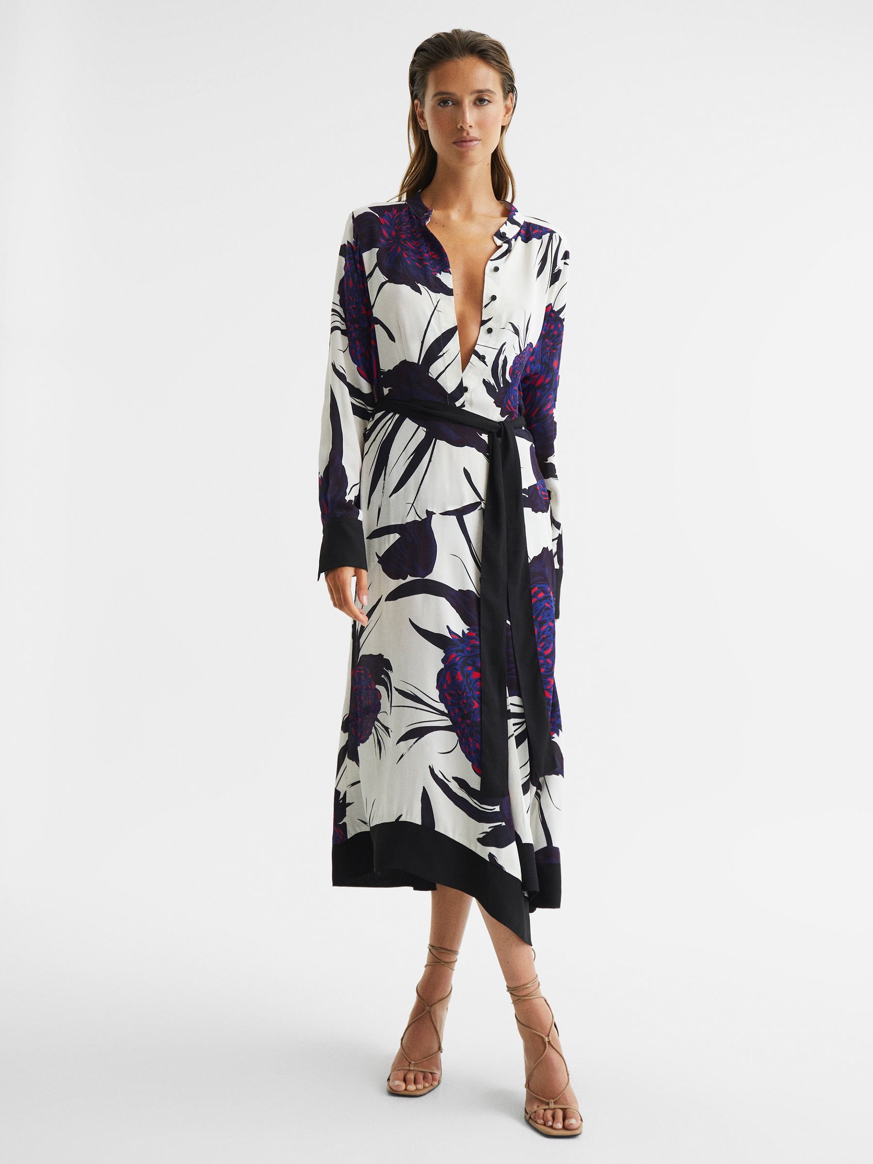 Large Scale Floral Midi Dress in Purple - Image 6 of 6