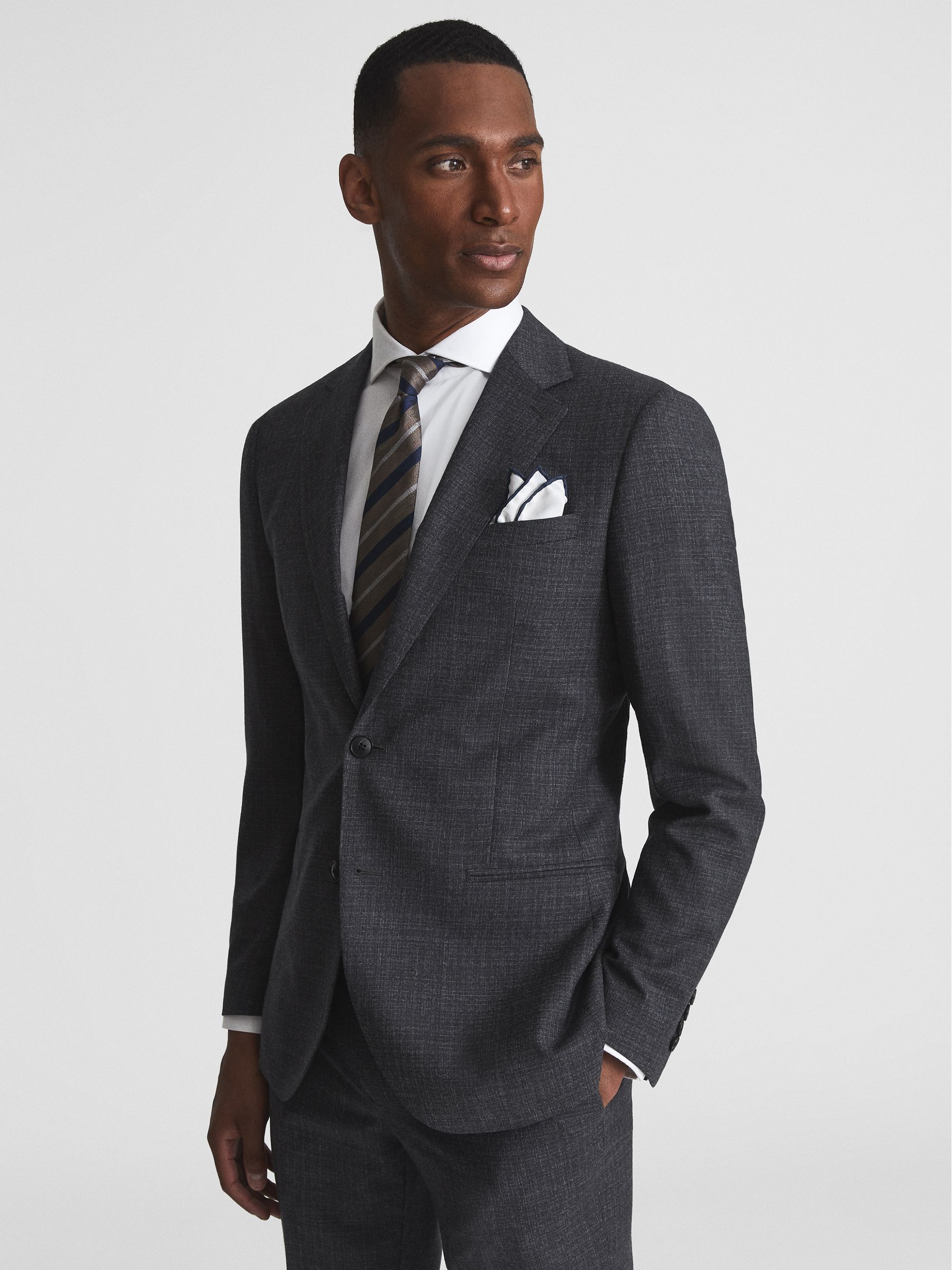 Slim Fit Textured Wool Blazer in Charcoal - Image 4 of 10