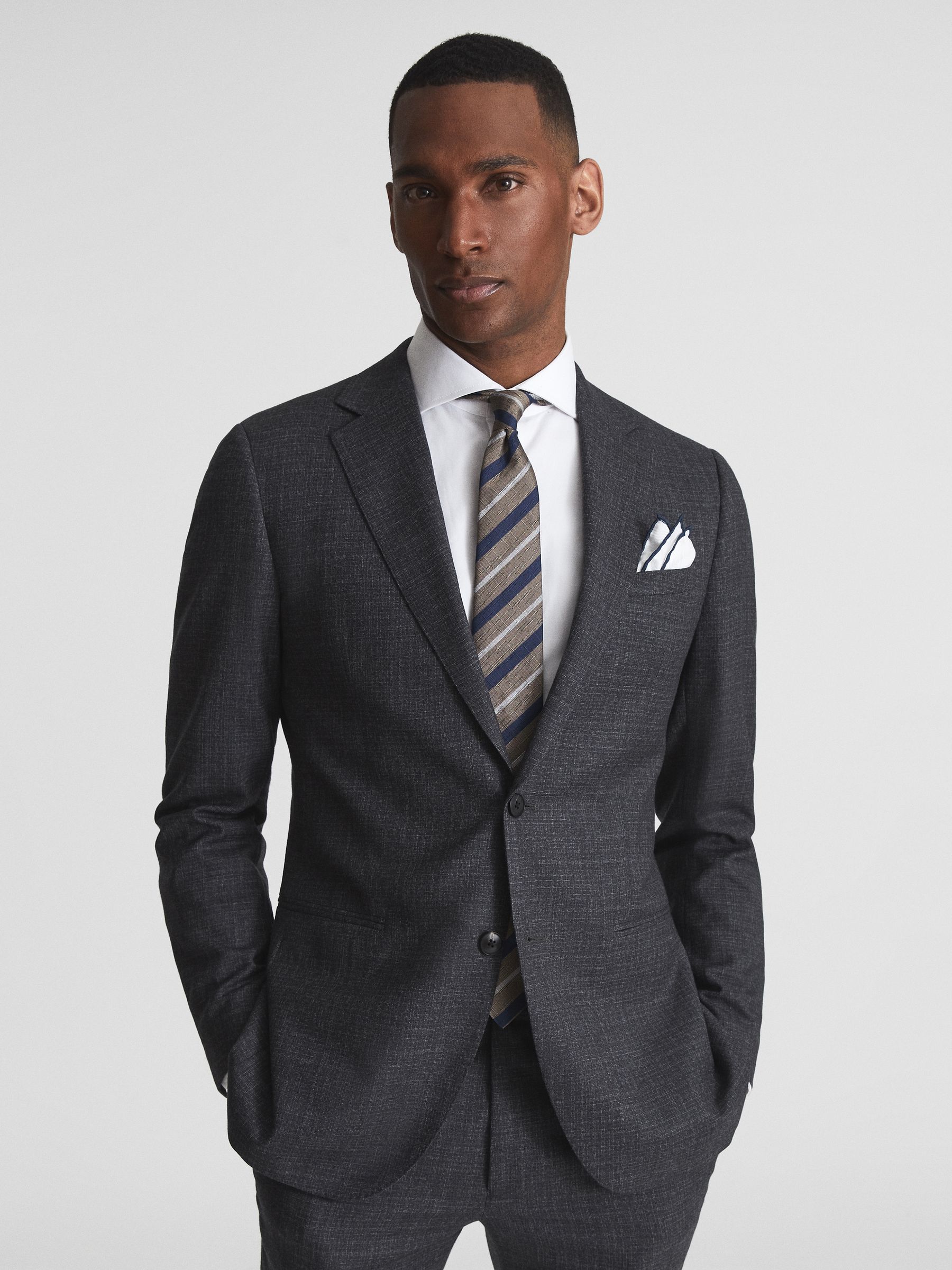 Slim Fit Textured Wool Blazer in Charcoal - Image 6 of 10