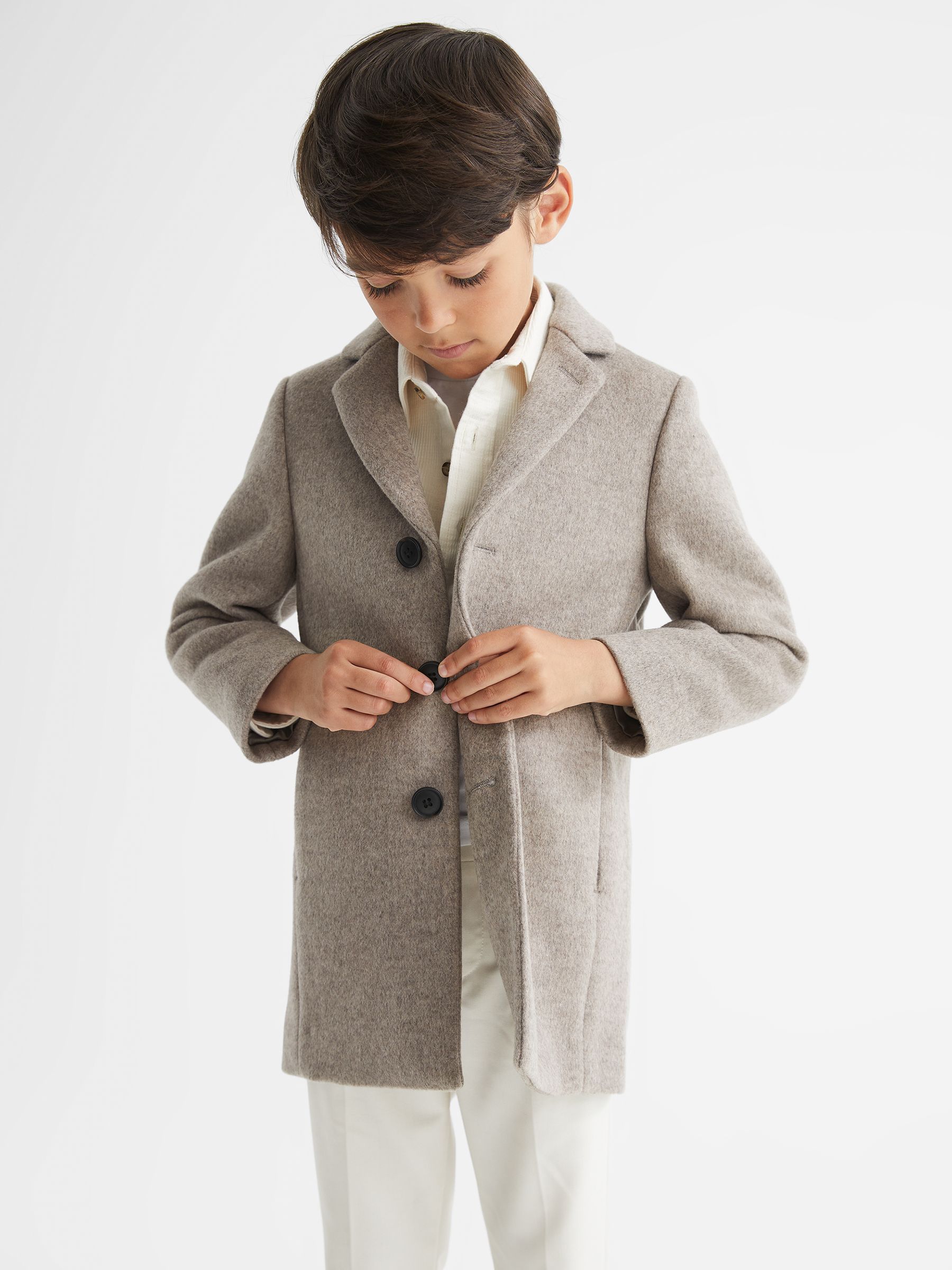 Single Breasted Overcoat in Oatmeal - Image 1 of 7