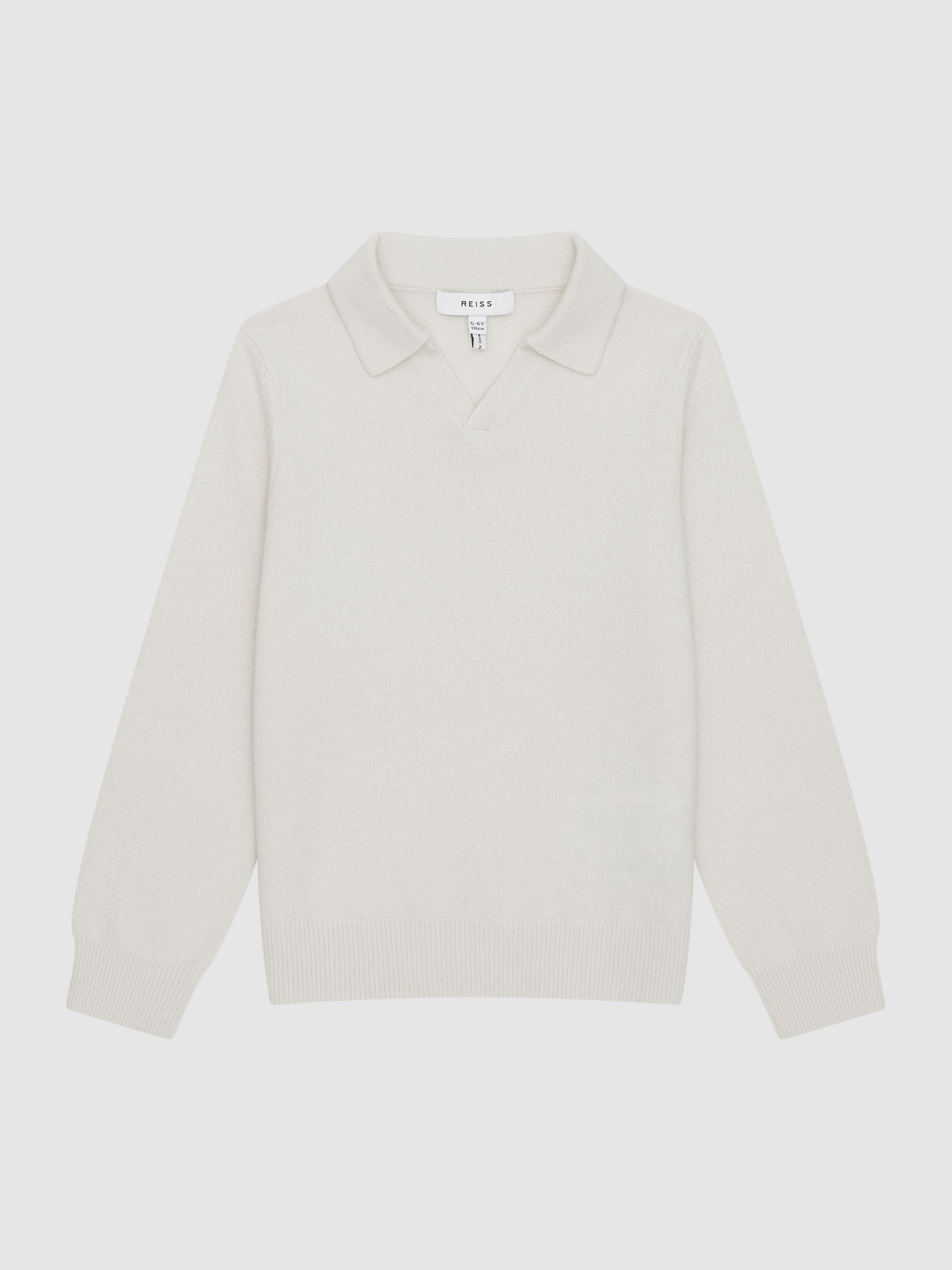 Senior Wool-Cashmere Blend Open Collar Polo in Milk - Image 2 of 6 Senior Wool-Cashmere Blend Open Collar Polo in Milk - Image 2 of 6