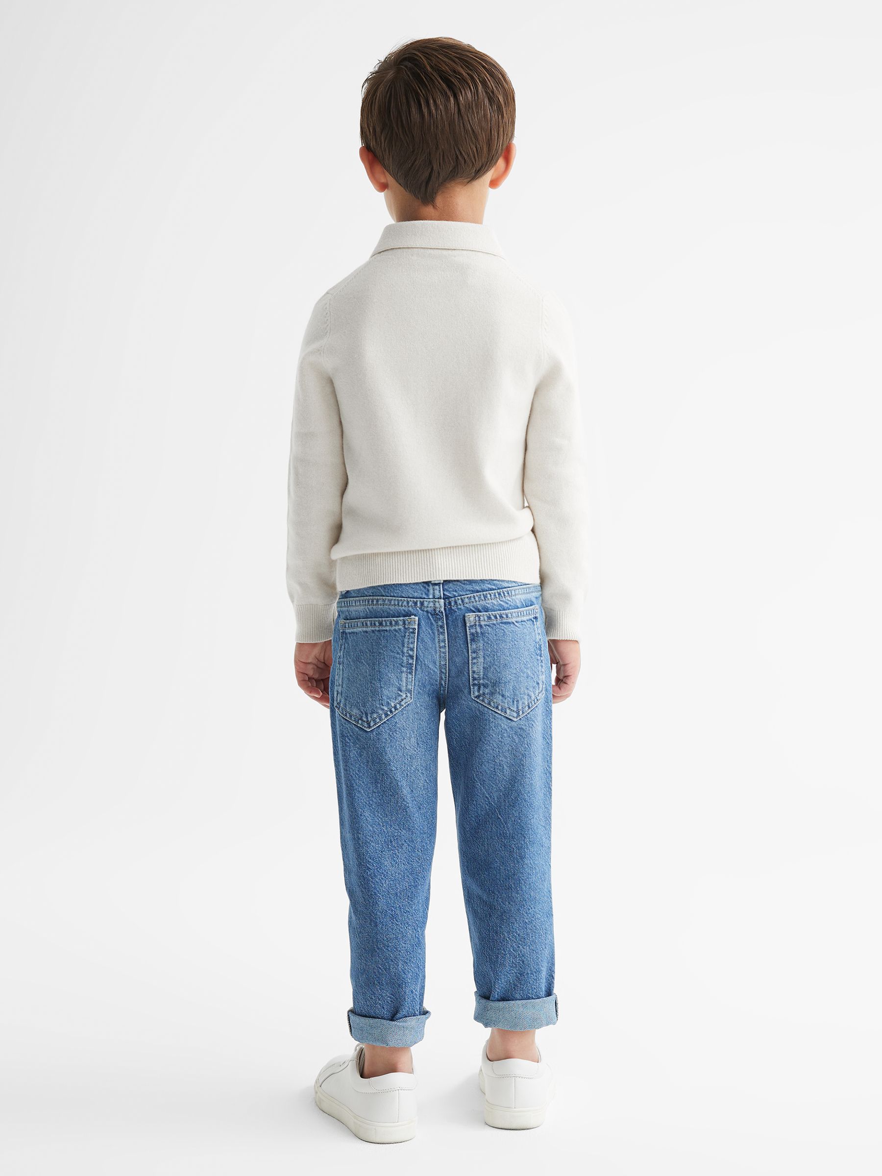 Senior Wool-Cashmere Blend Open Collar Polo in Milk - Image 4 of 6