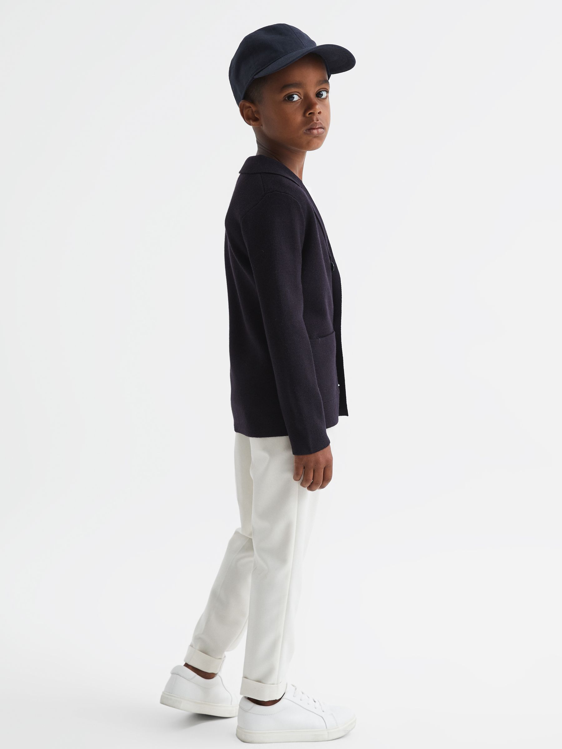 Junior Button Through Slim Fit Wool Blazer in Navy - Image 4 of 6