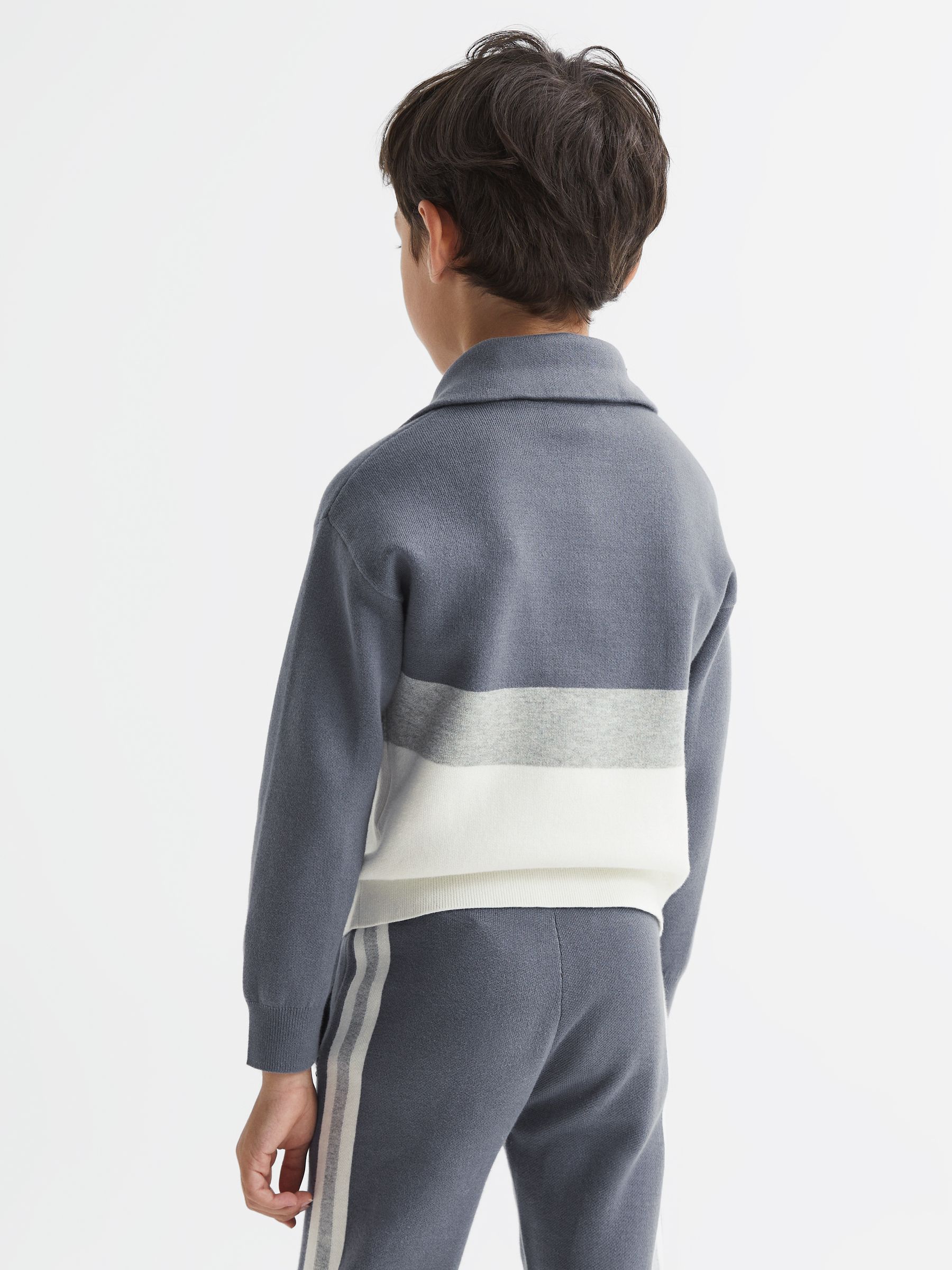 Junior Half Zip Funnel Neck Colourblock Jumper in Airforce Blue - Image 4 of 5