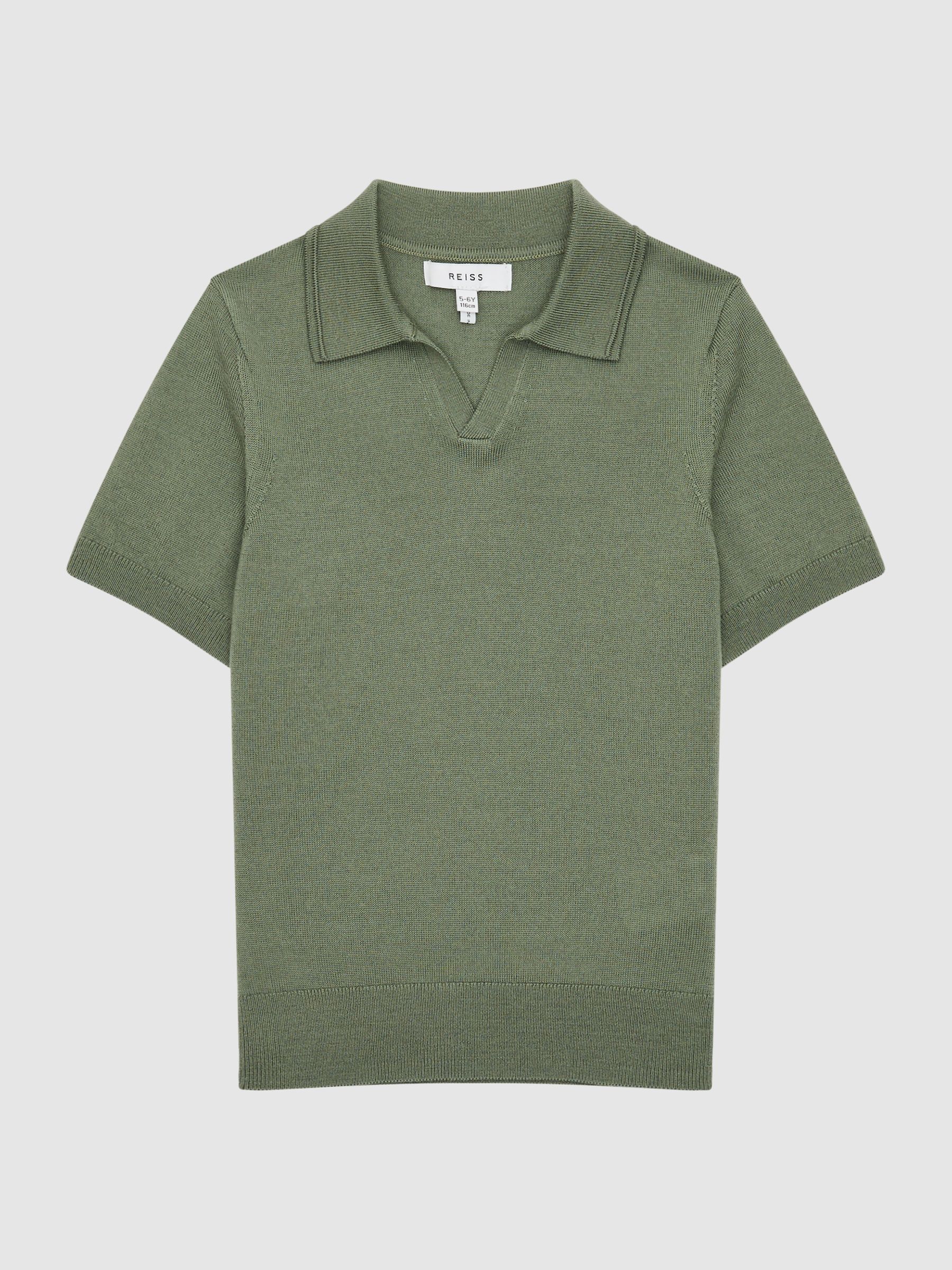 3-9 yrs Merino Wool Open Collar Polo Shirt in Rosemary - Image 1 of 2