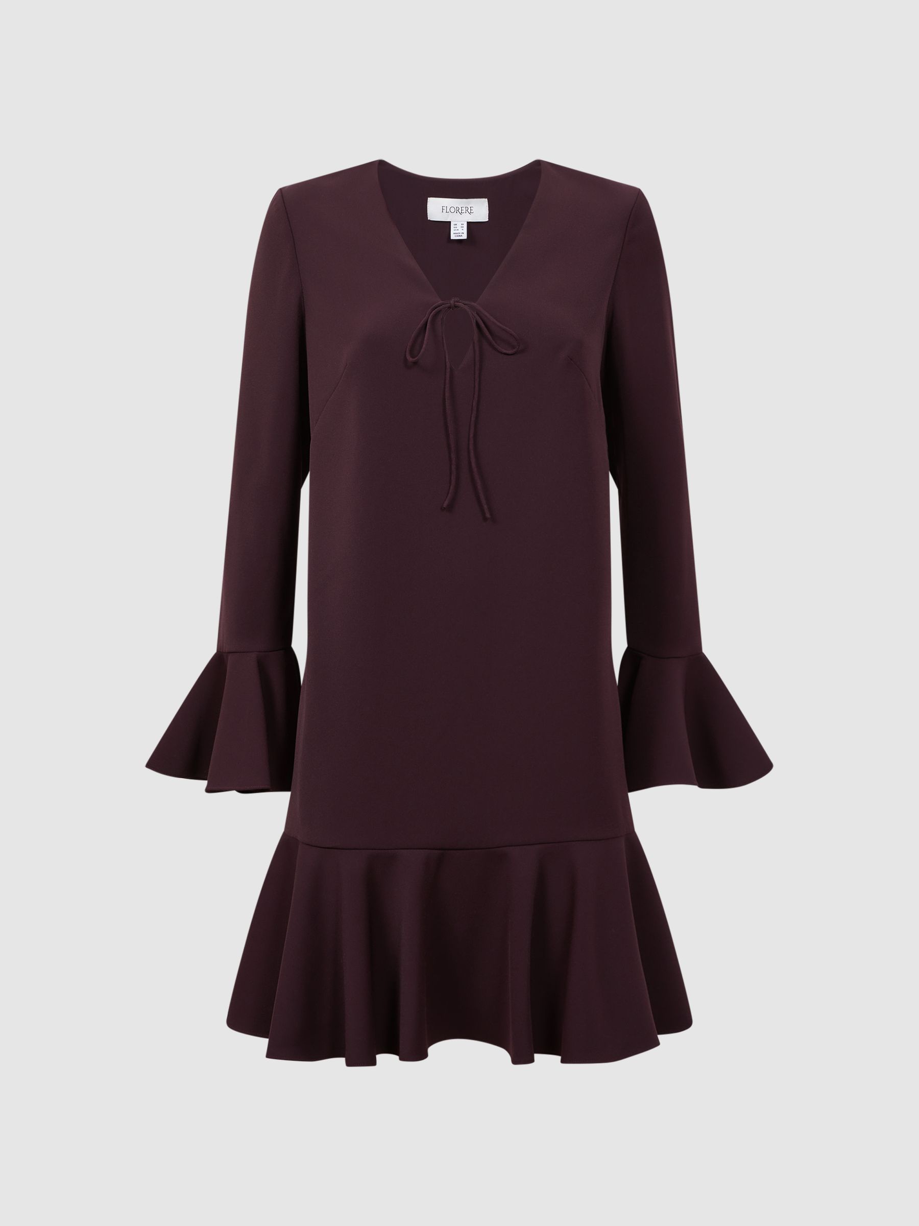 Florere V-Neck Mini Dress in Burgundy - Image 2 of 6
