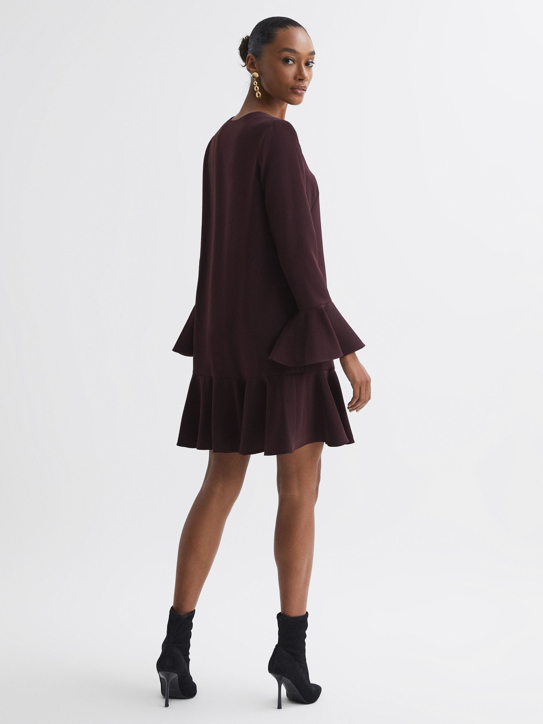 Florere V-Neck Mini Dress in Burgundy - Image 5 of 6