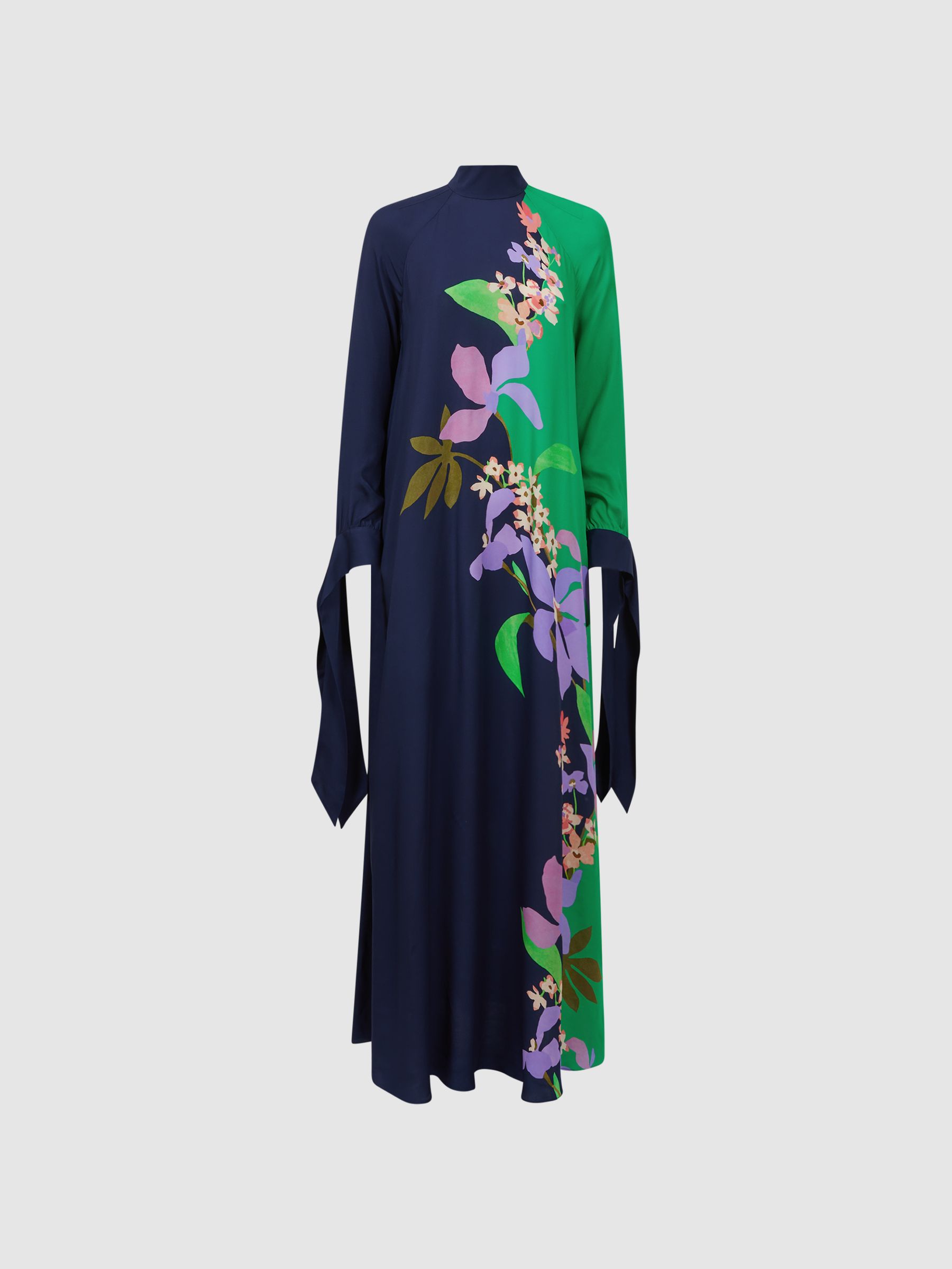 Florere Floral Tie Cuff Maxi Dress in Navy/Green - Image 2 of 6
