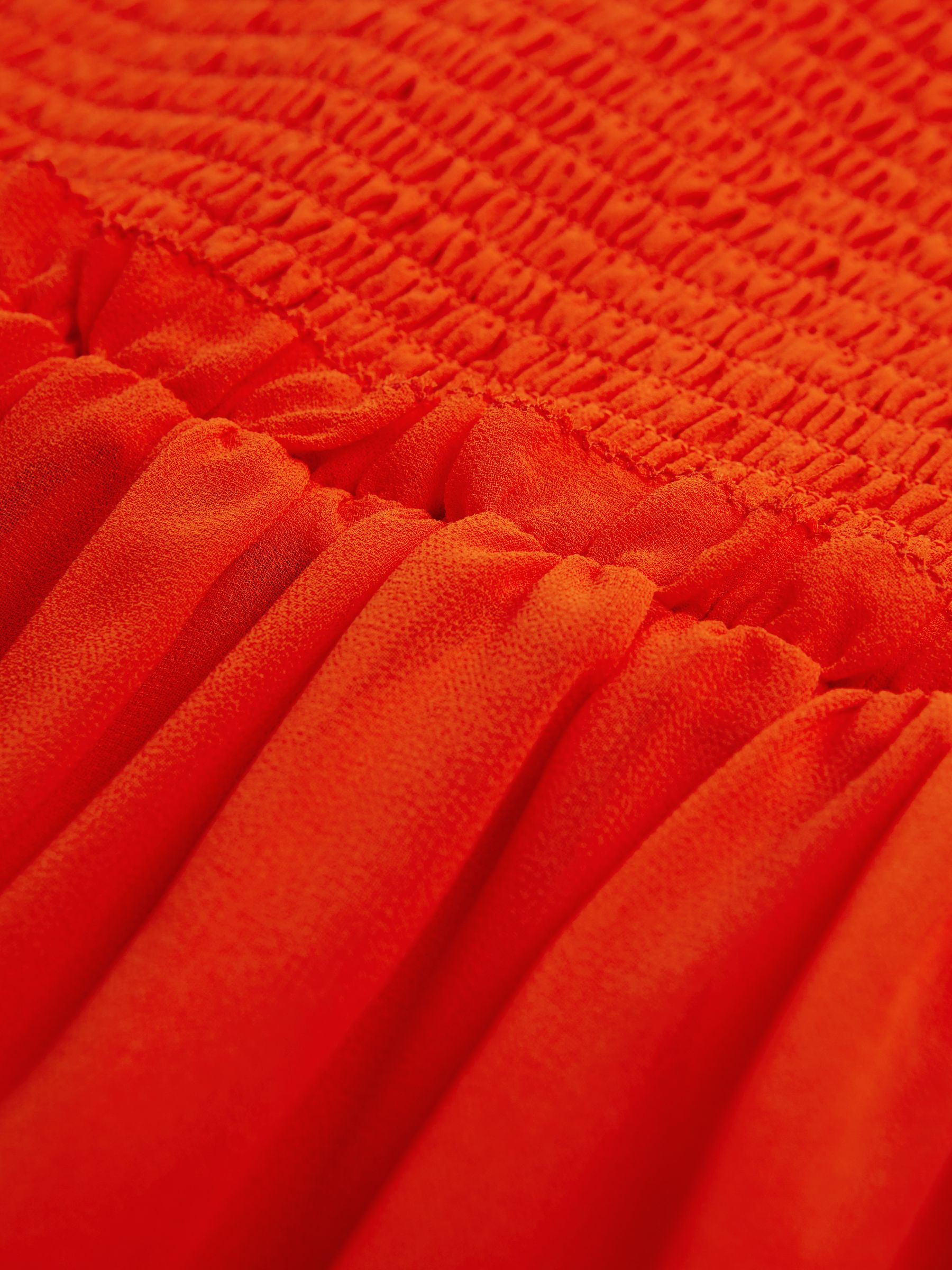 Florere Round Neck Shirred Mini Dress in Bright Orange - Image 6 of 6