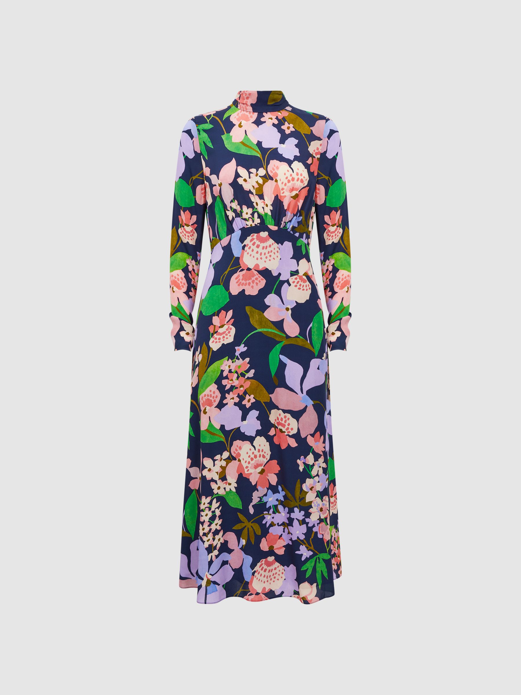 Florere Floral Long Sleeve Midi Dress in Navy - Image 2 of 6