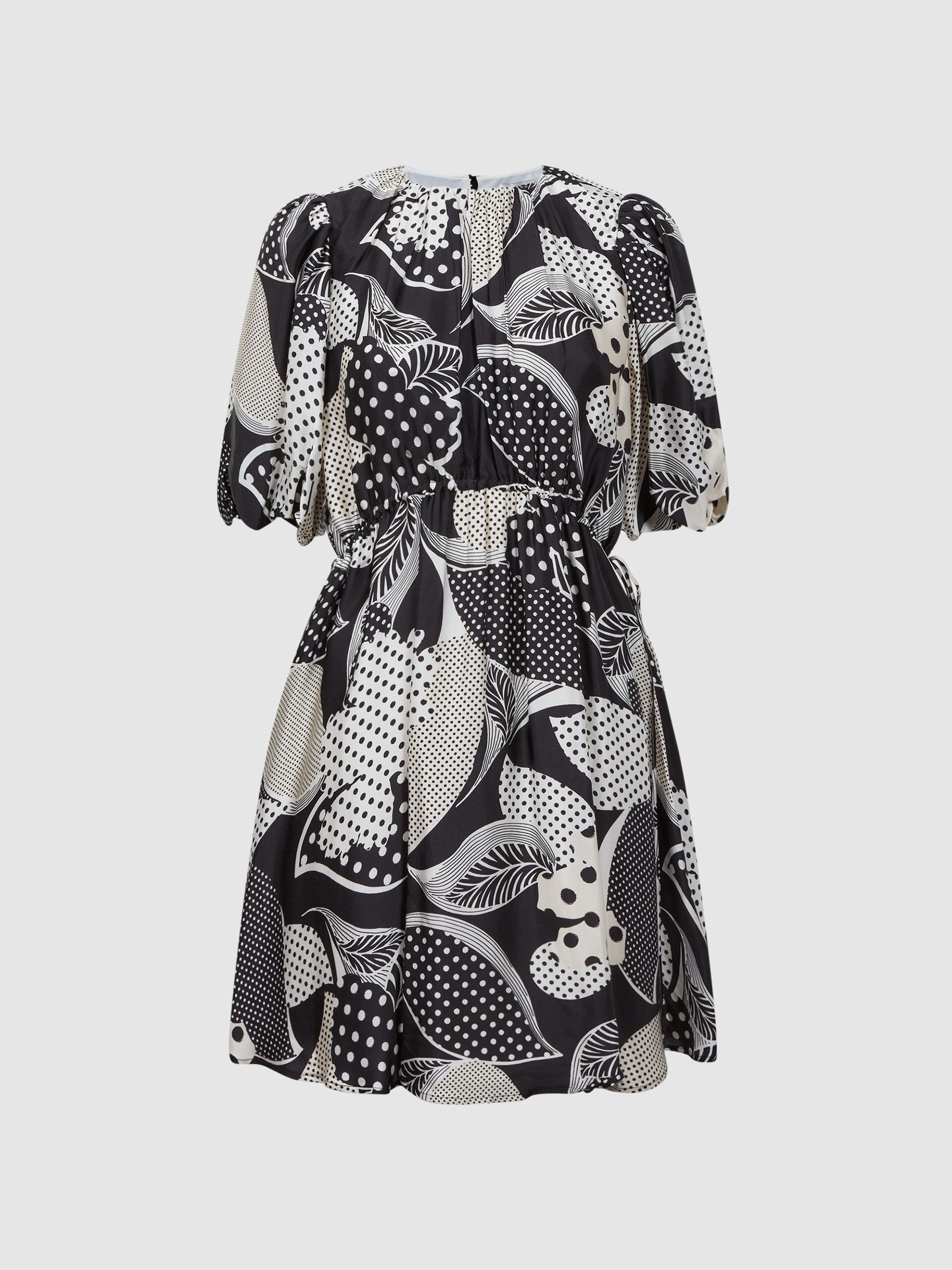 Reiss Florere Polka Dot Puff Sleeve Mini Dress in Black - REISS
