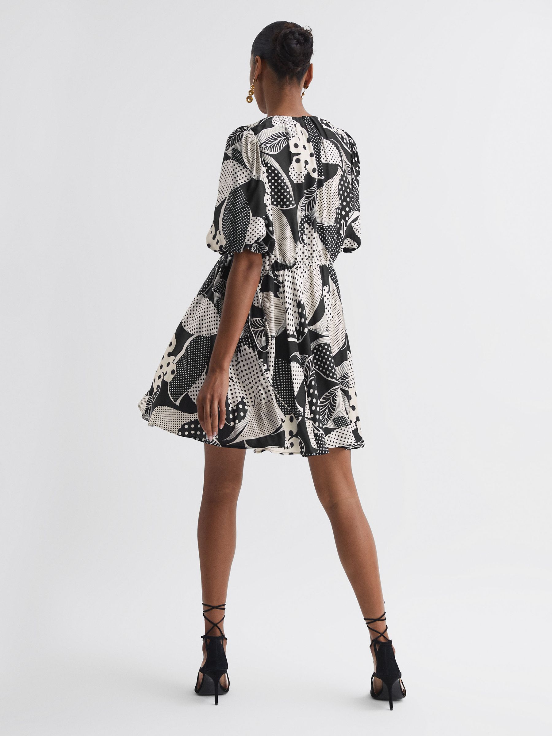 Florere Polka Dot Puff Sleeve Mini Dress in Black - Image 4 of 5