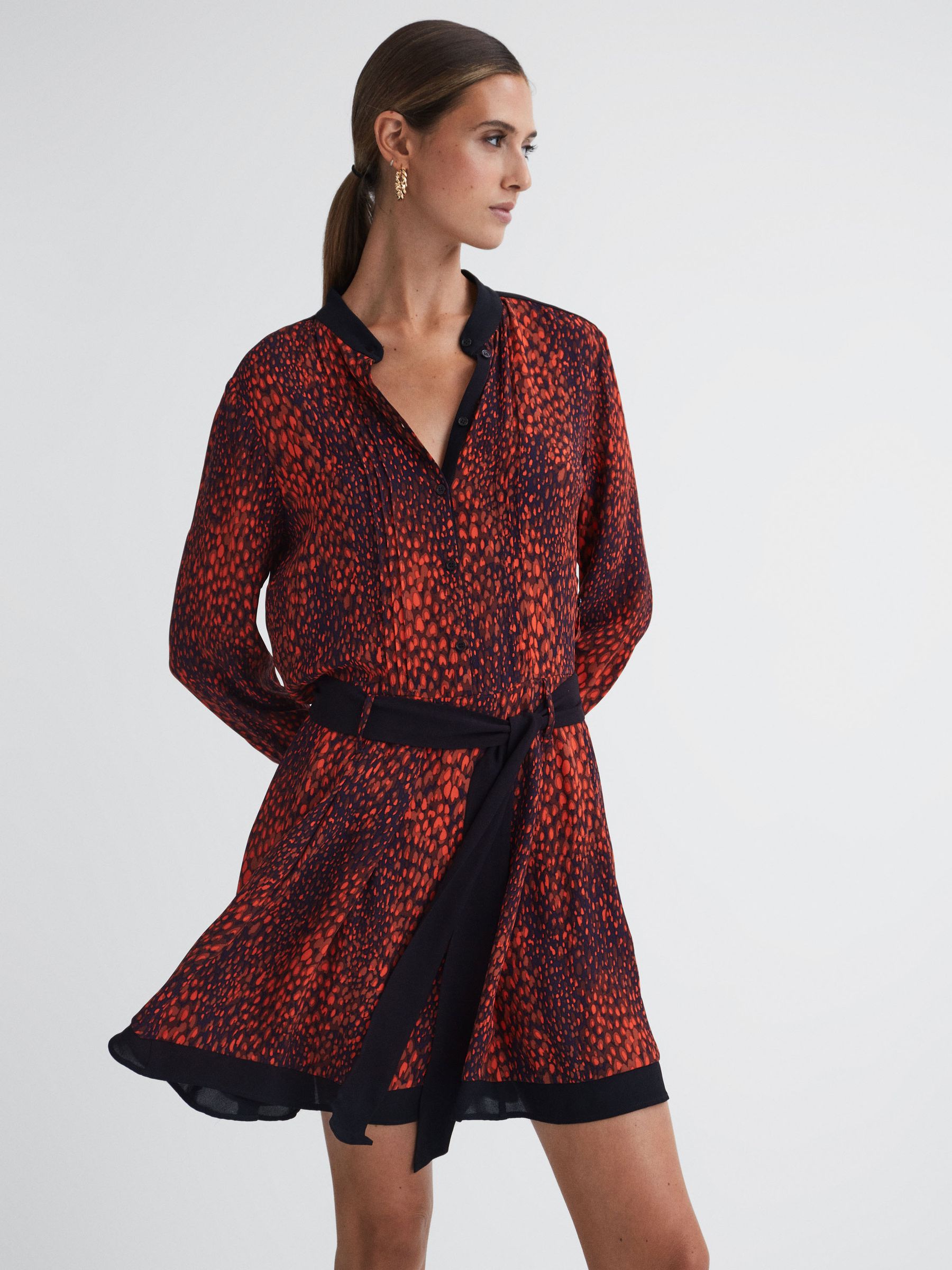 Animal Print Belted Mini Dress in Red - Image 1 of 5